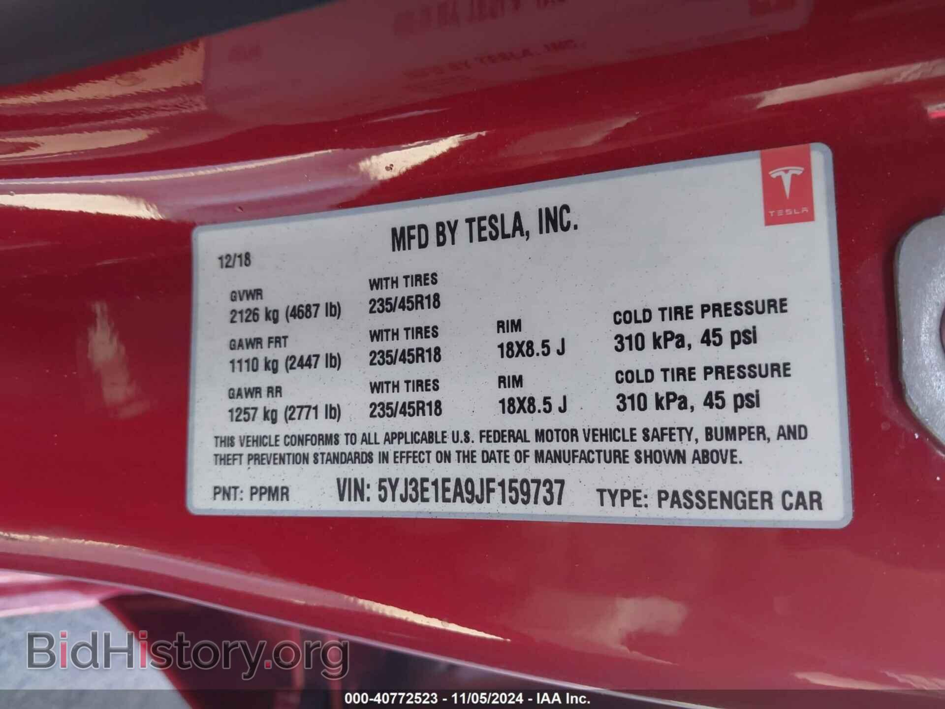 2018 TESLA MODEL 3 - VIN: 5YJ3E1EA9JF159737 - Photo 9