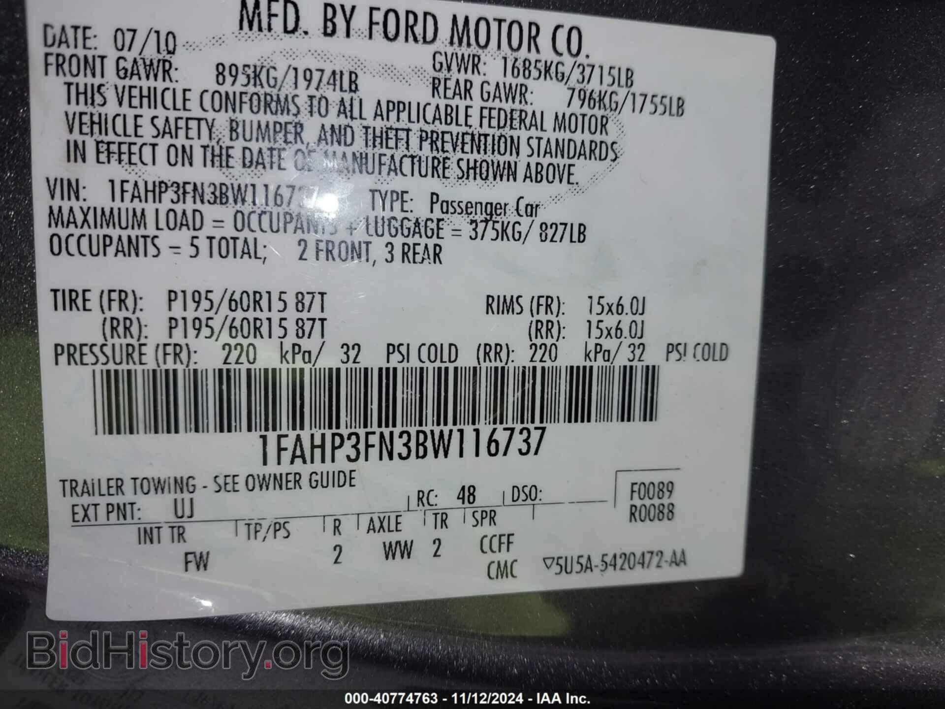 2011 FORD FOCUS - VIN: 1FAHP3FN3BW116737 - Фото 9