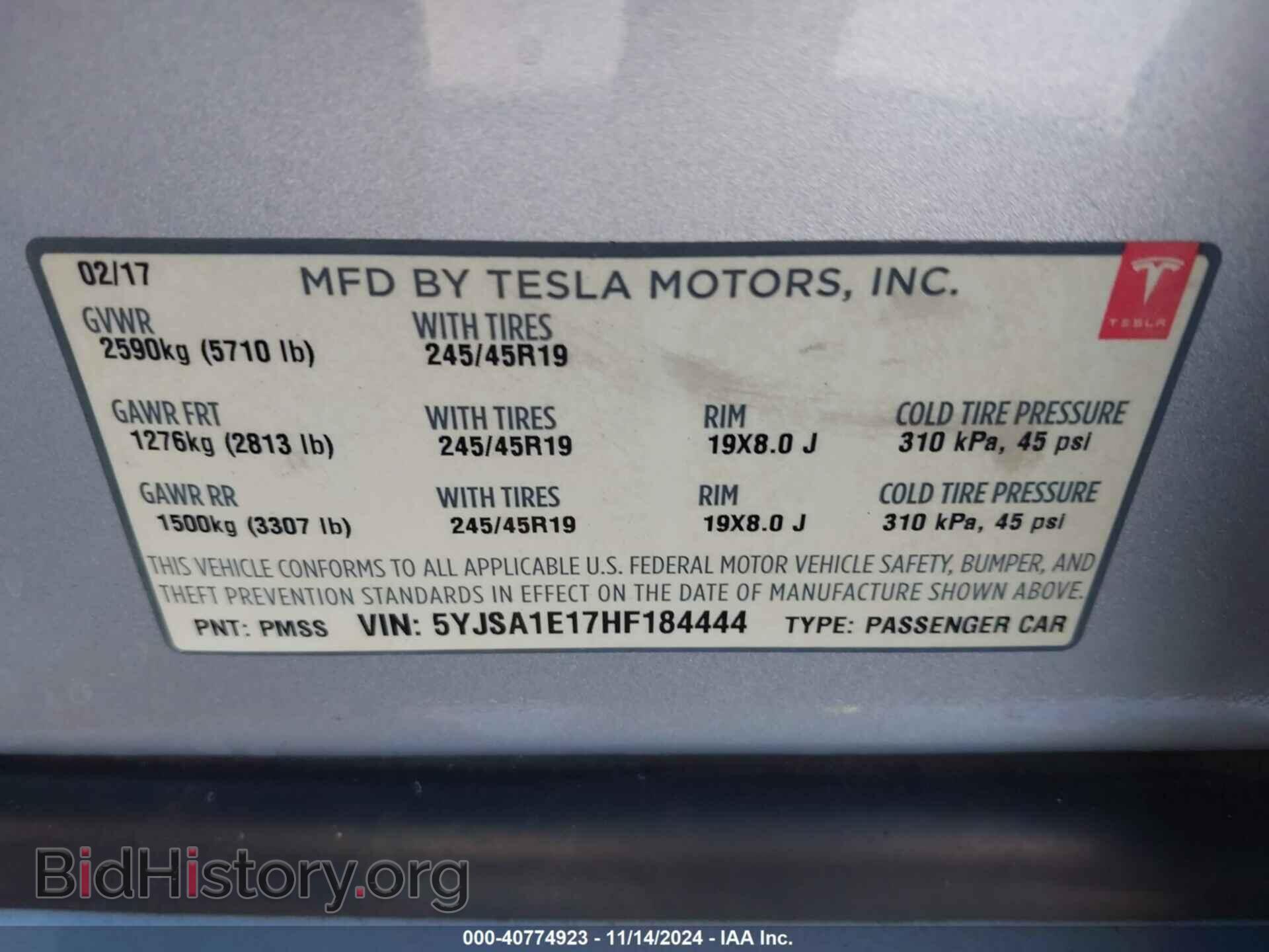 2017 TESLA MODEL S - VIN: 5YJSA1E17HF184444 - Photo 9