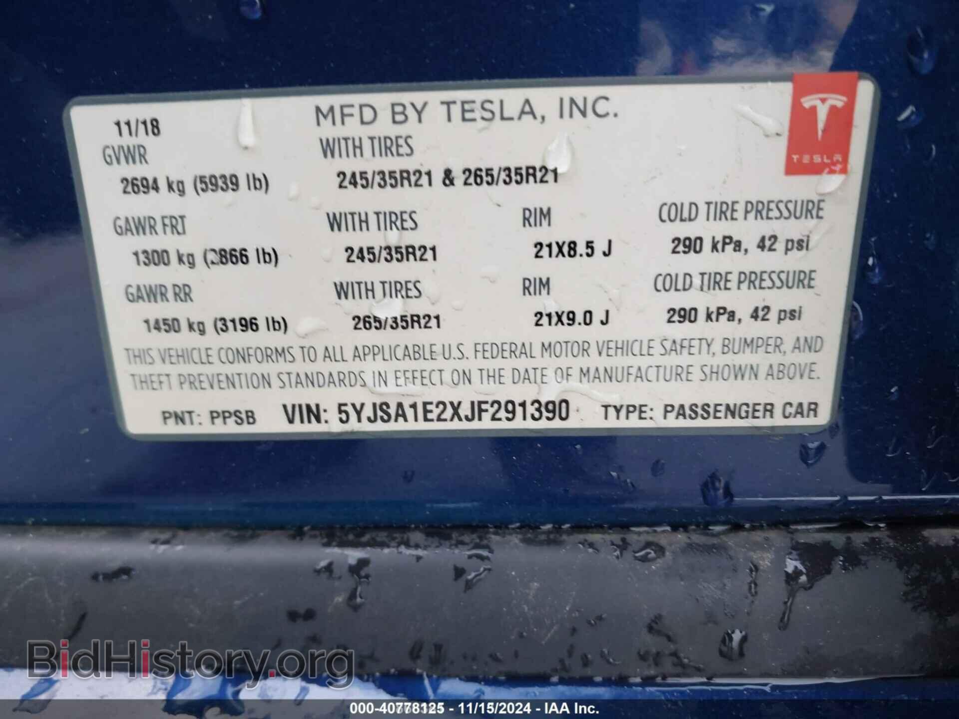 2018 TESLA MODEL S - VIN: 5YJSA1E2XJF291390 - Photo 9