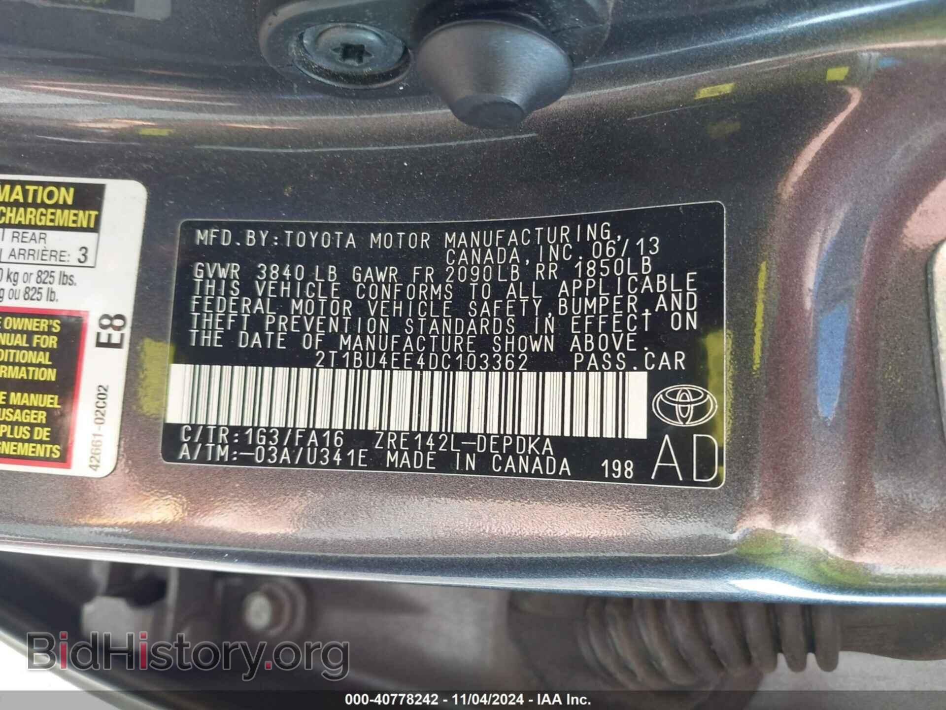 2013 TOYOTA COROLLA - VIN: 2T1BU4EE4DC103362 - Фото 9