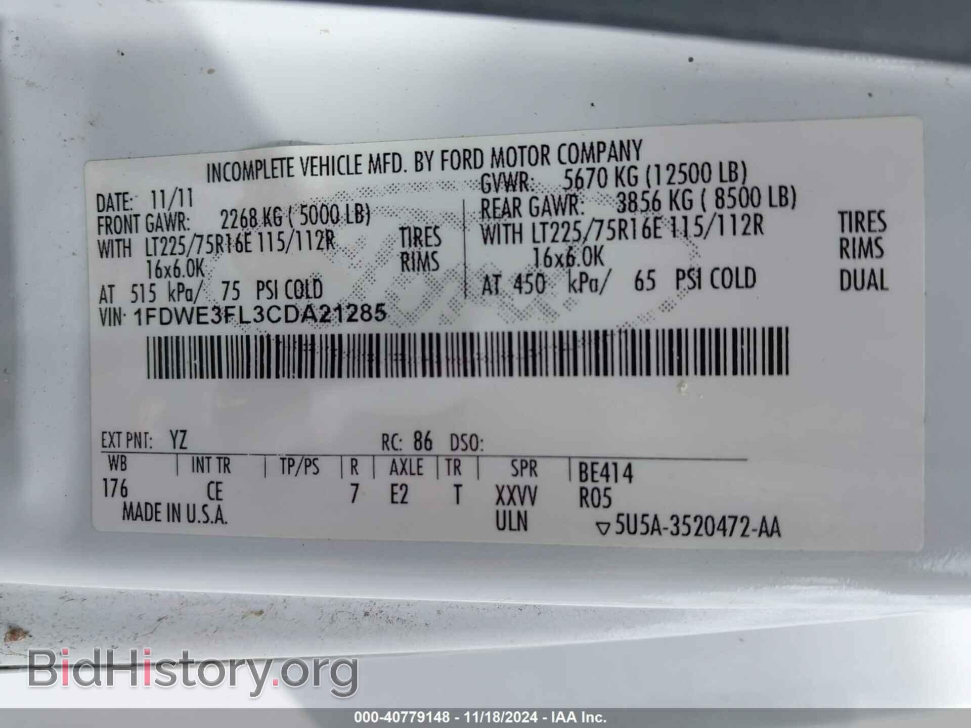 2012 FORD E-350 CUTAWAY - VIN: 1FDWE3FL3CDA21285 - Фото 9