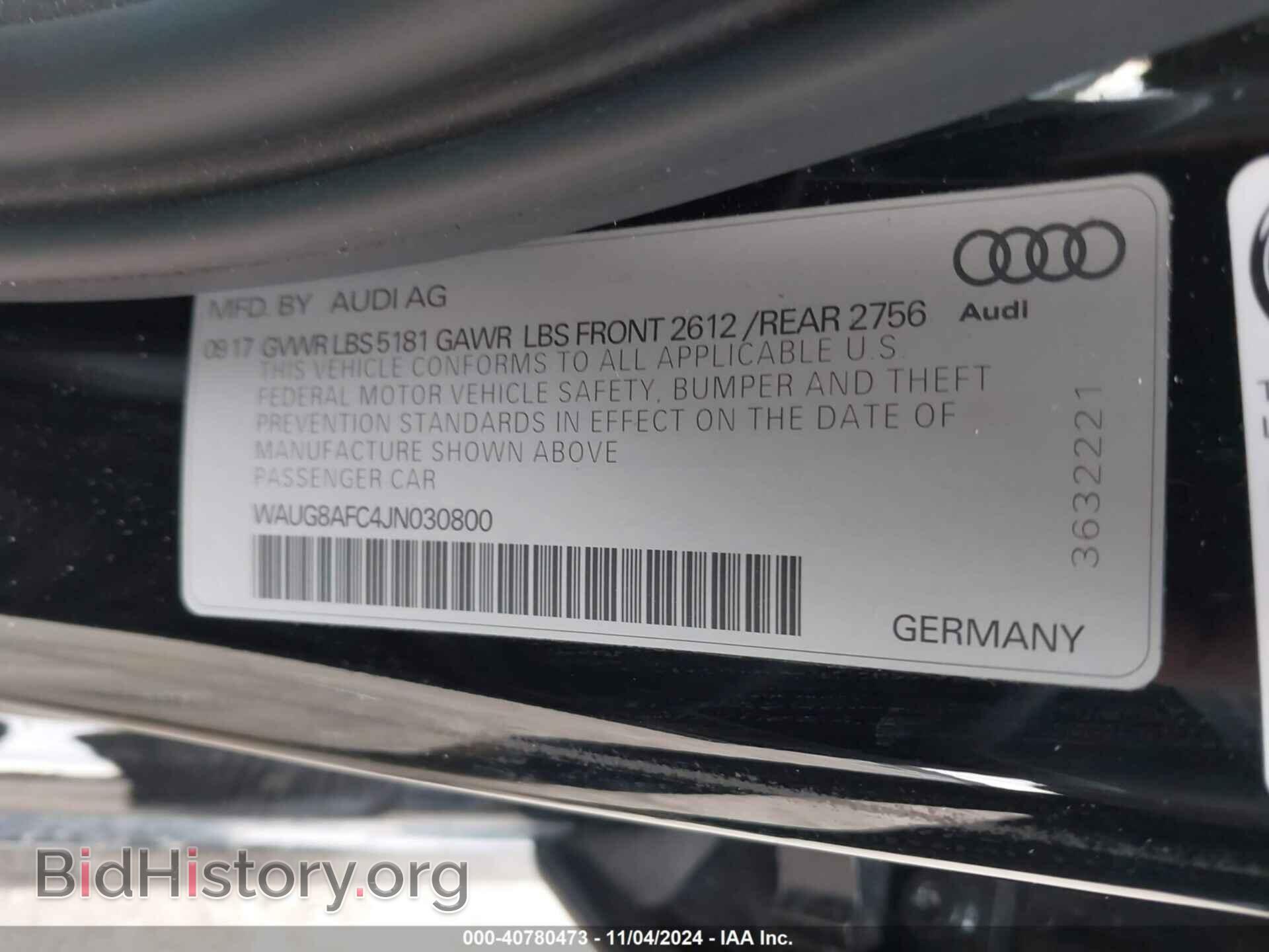 2018 AUDI A6 - VIN: WAUG8AFC4JN030800 - Фото 9