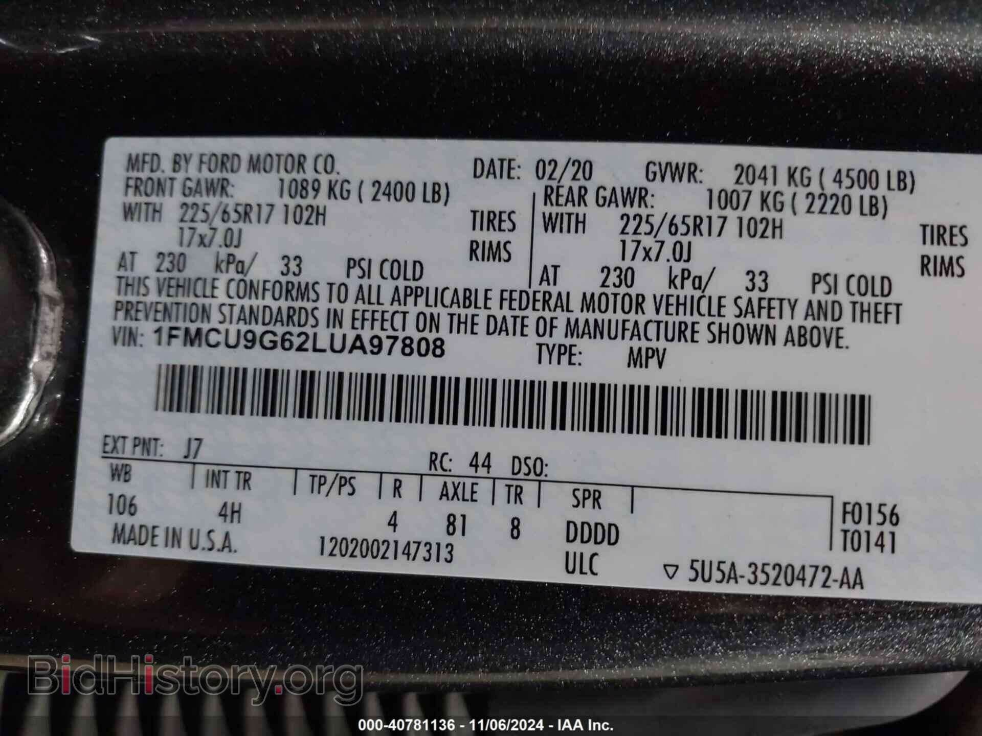 2020 FORD ESCAPE - VIN: 1FMCU9G62LUA97808 - Photo 9