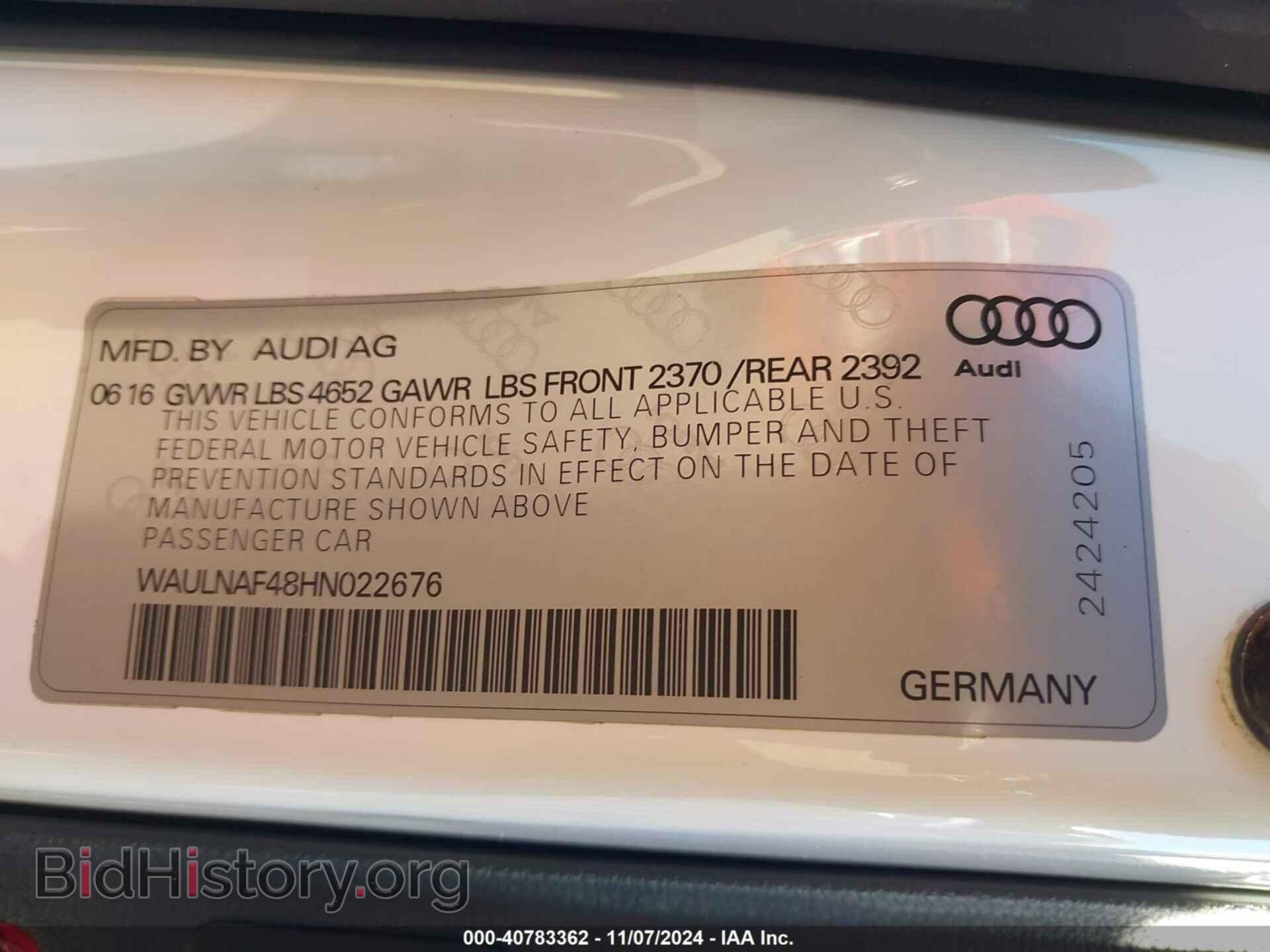 2017 AUDI A4 - VIN: WAULNAF48HN022676 - Фото 9