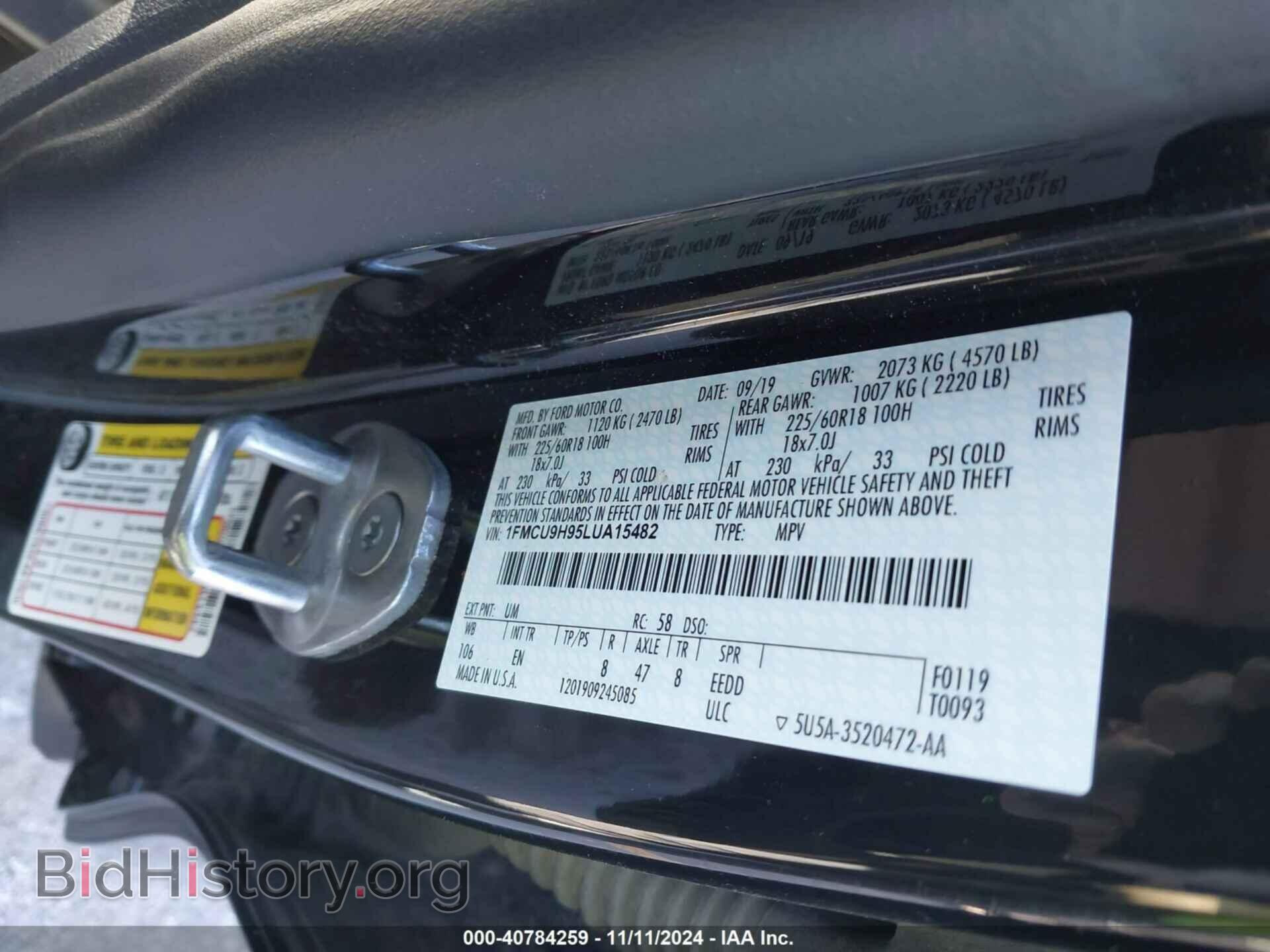 2020 FORD ESCAPE - VIN: 1FMCU9H95LUA15482 - Photo 9