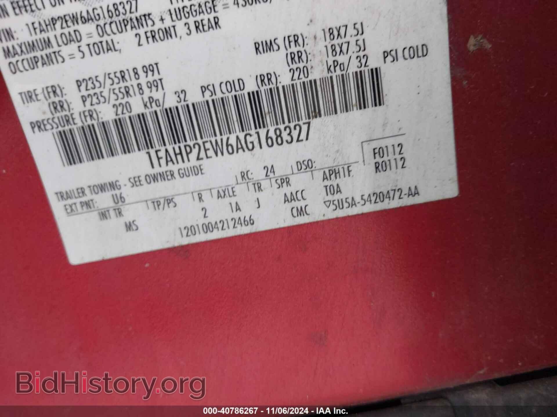 2010 FORD TAURUS - VIN: 1FAHP2EW6AG168327 - Фото 9