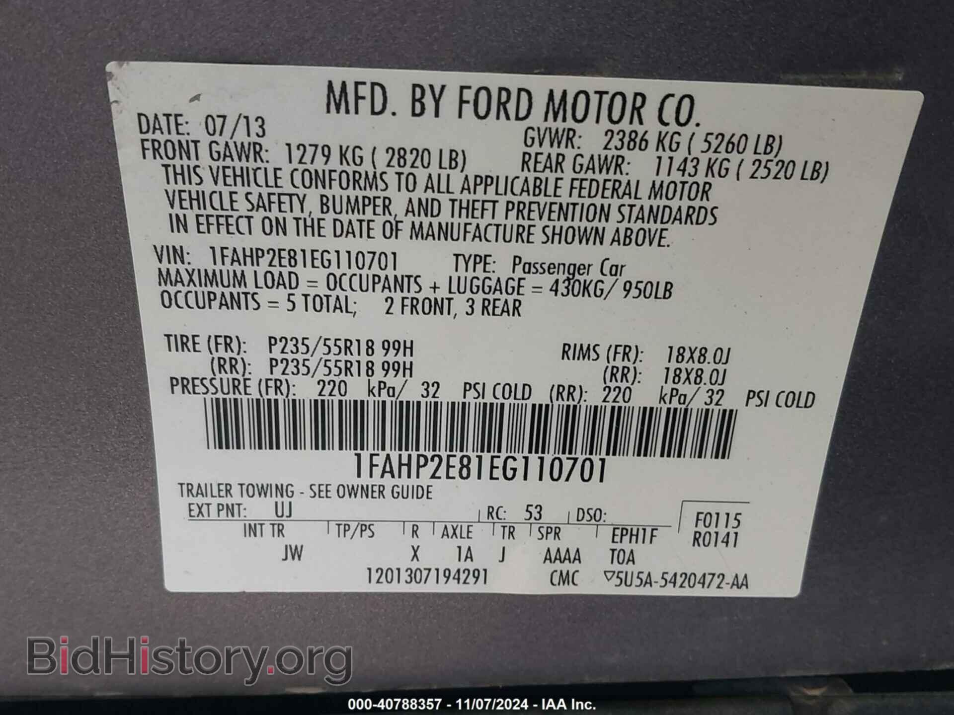 2014 FORD TAURUS - VIN: 1FAHP2E81EG110701 - Фото 9