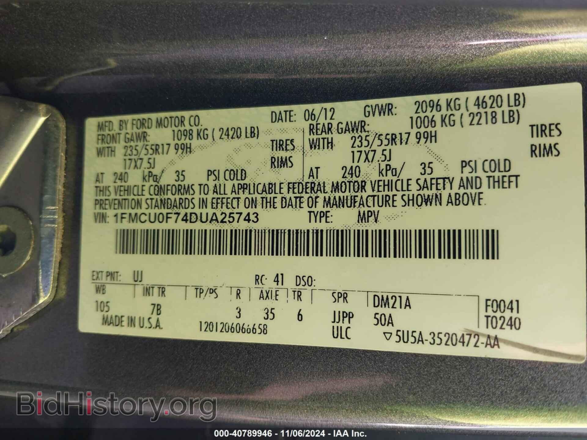 2013 FORD ESCAPE - VIN: 1FMCU0F74DUA25743 - Фото 9