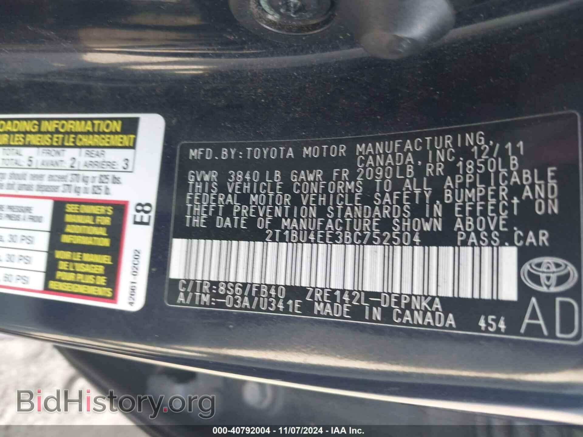 2011 TOYOTA COROLLA - VIN: 2T1BU4EE3BC752504 - Фото 9