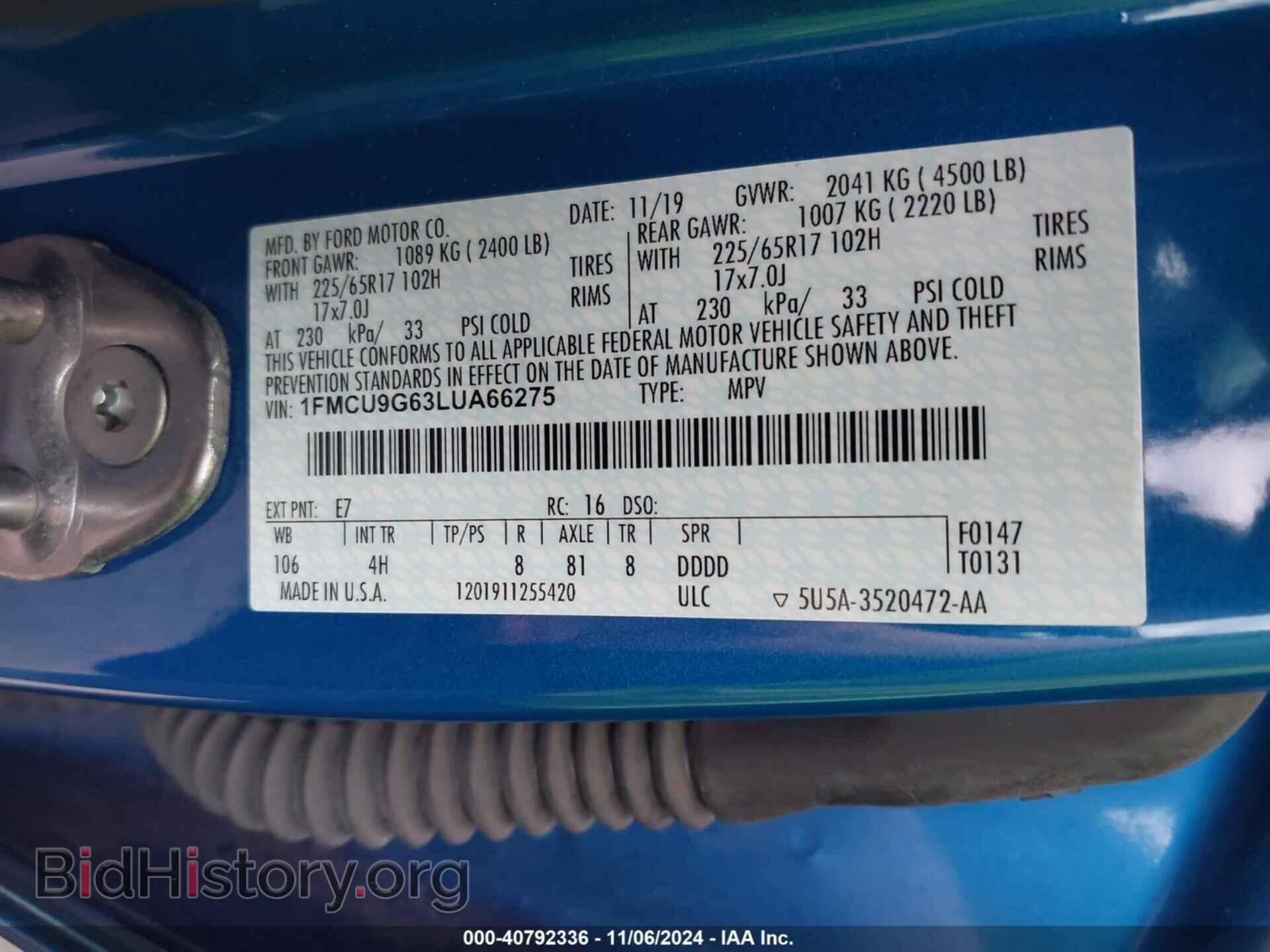 2020 FORD ESCAPE - VIN: 1FMCU9G63LUA66275 - Фото 9
