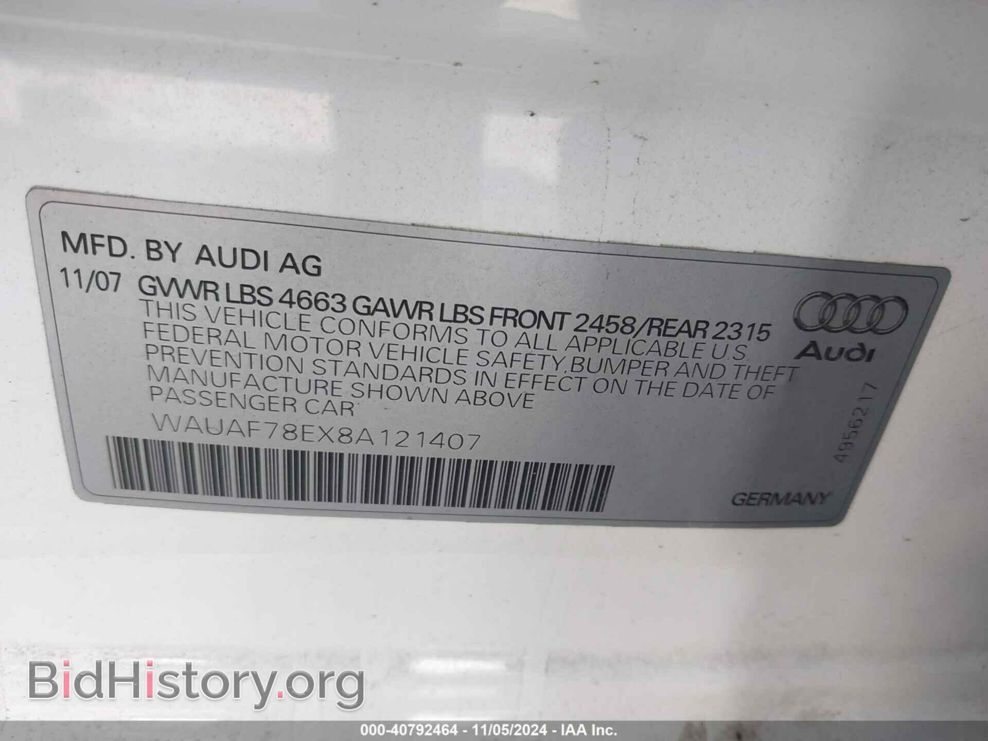 2008 AUDI A4 - VIN: WAUAF78EX8A121407 - Фото 9