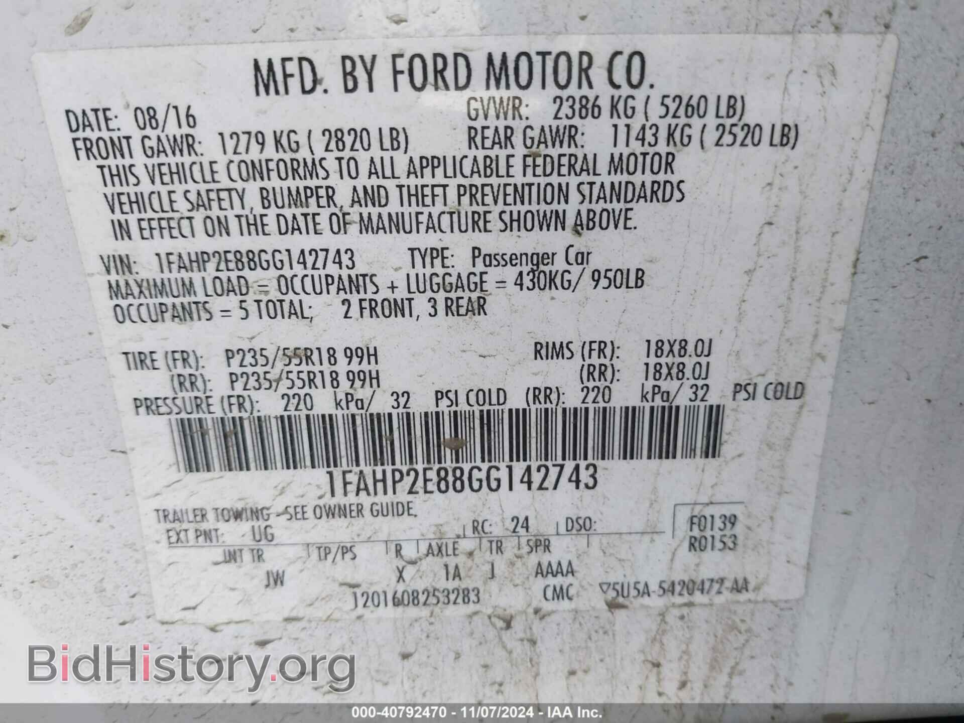 2016 FORD TAURUS - VIN: 1FAHP2E88GG142743 - Фото 9