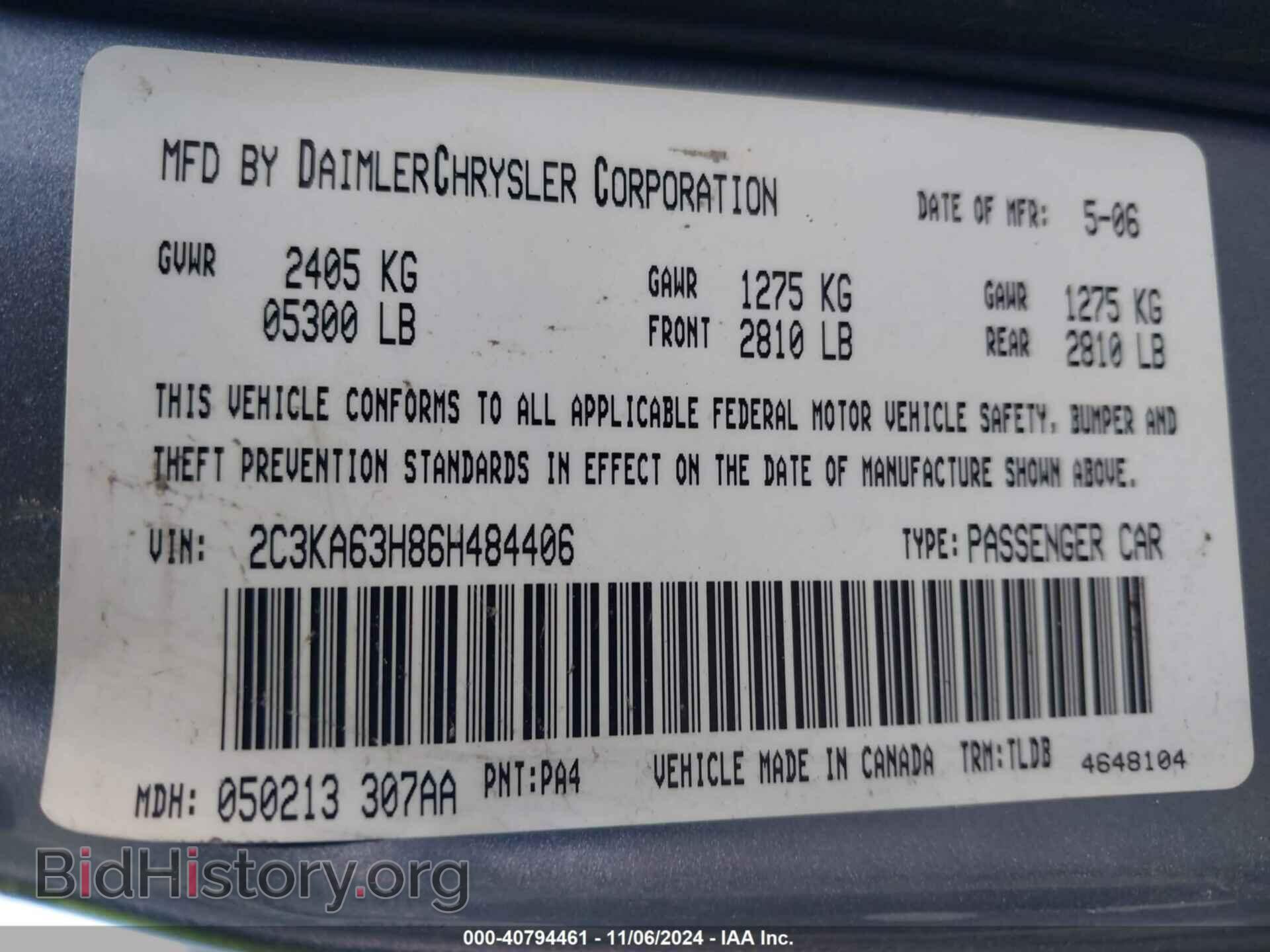 2006 CHRYSLER 300C - VIN: 2C3KA63H86H484406 - Фото 9