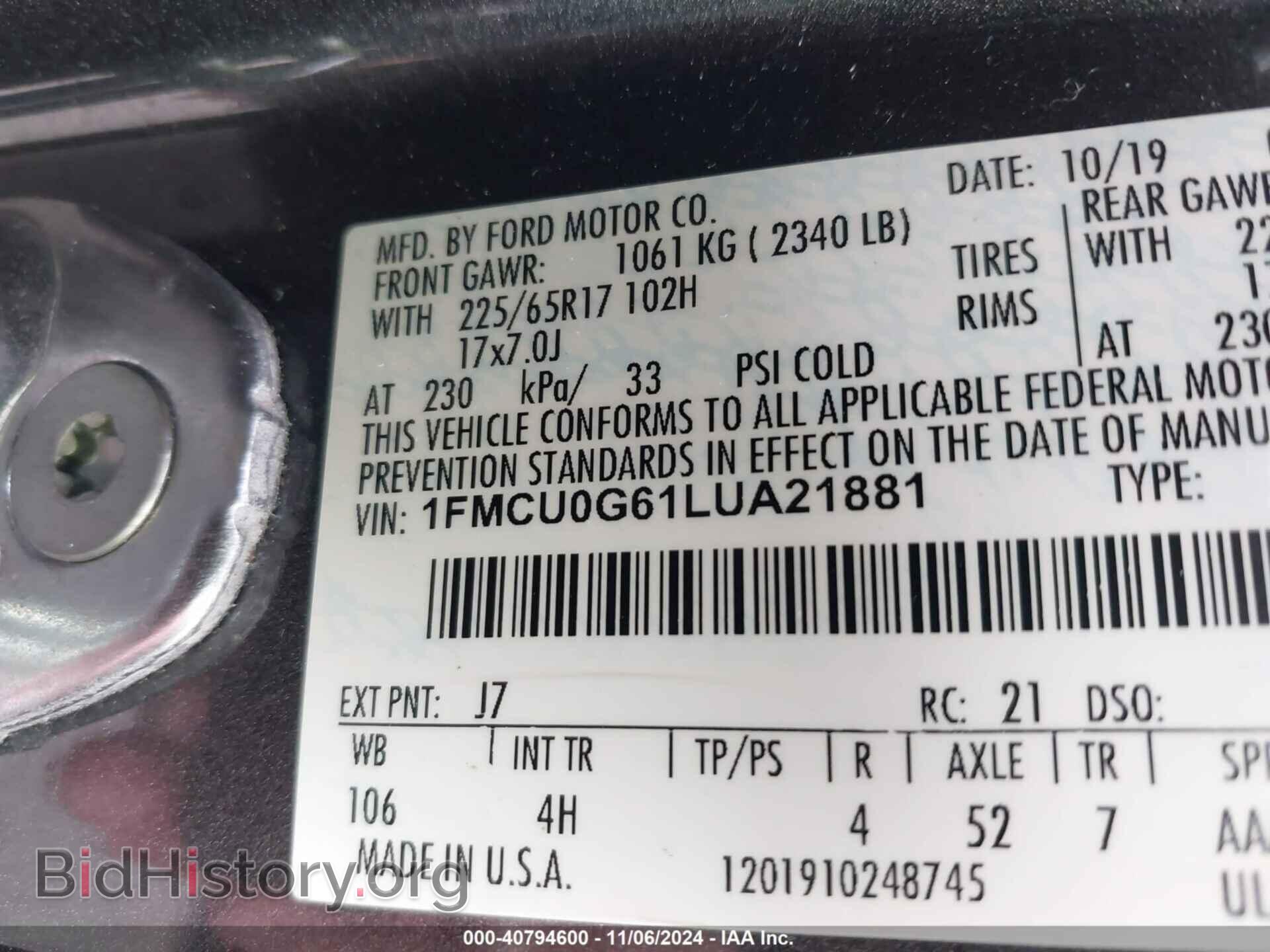 2020 FORD ESCAPE - VIN: 1FMCU0G61LUA21881 - Photo 9