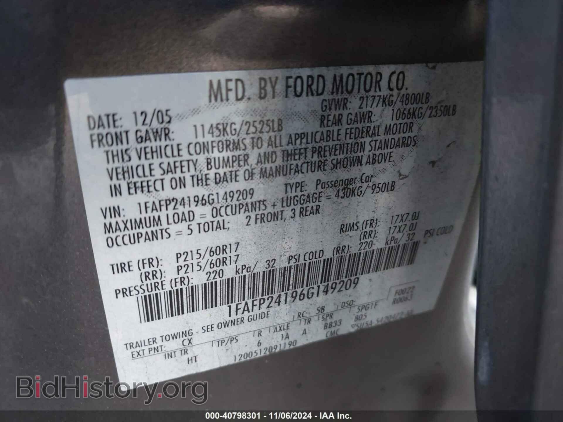 2006 FORD FIVE HUNDRED - VIN: 1FAFP24196G149209 - Фото 9