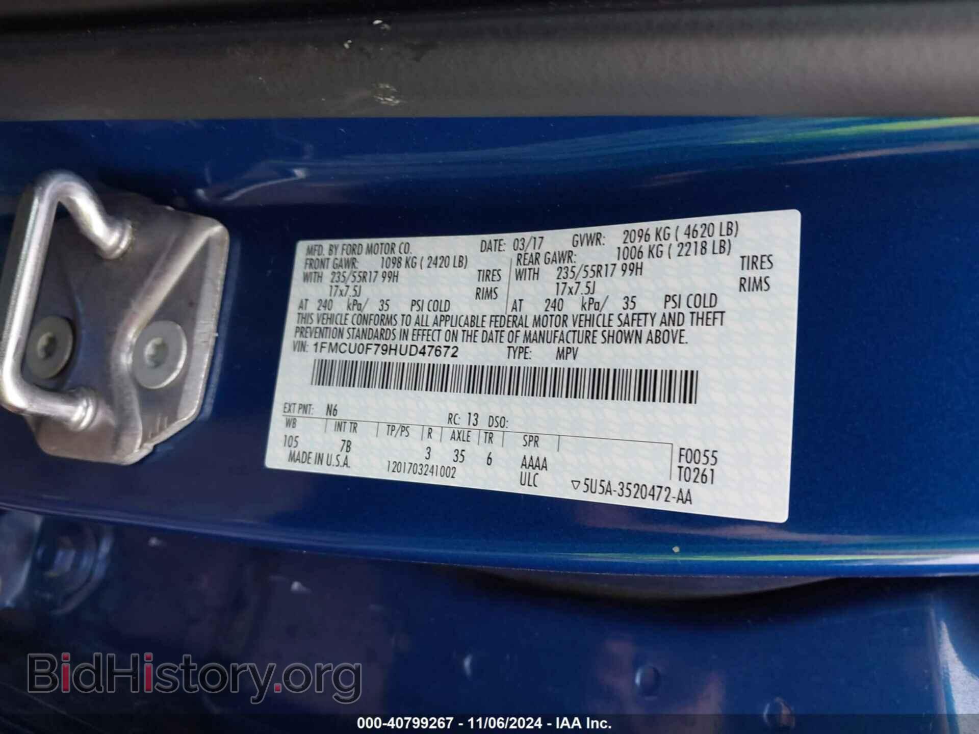 2017 FORD ESCAPE - VIN: 1FMCU0F79HUD47672 - Photo 9