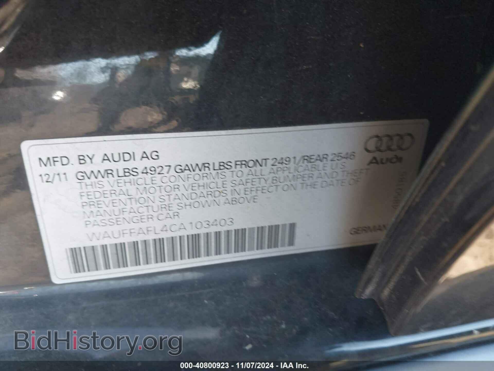 2012 AUDI A4 - VIN: WAUFFAFL4CA103403 - Фото 9
