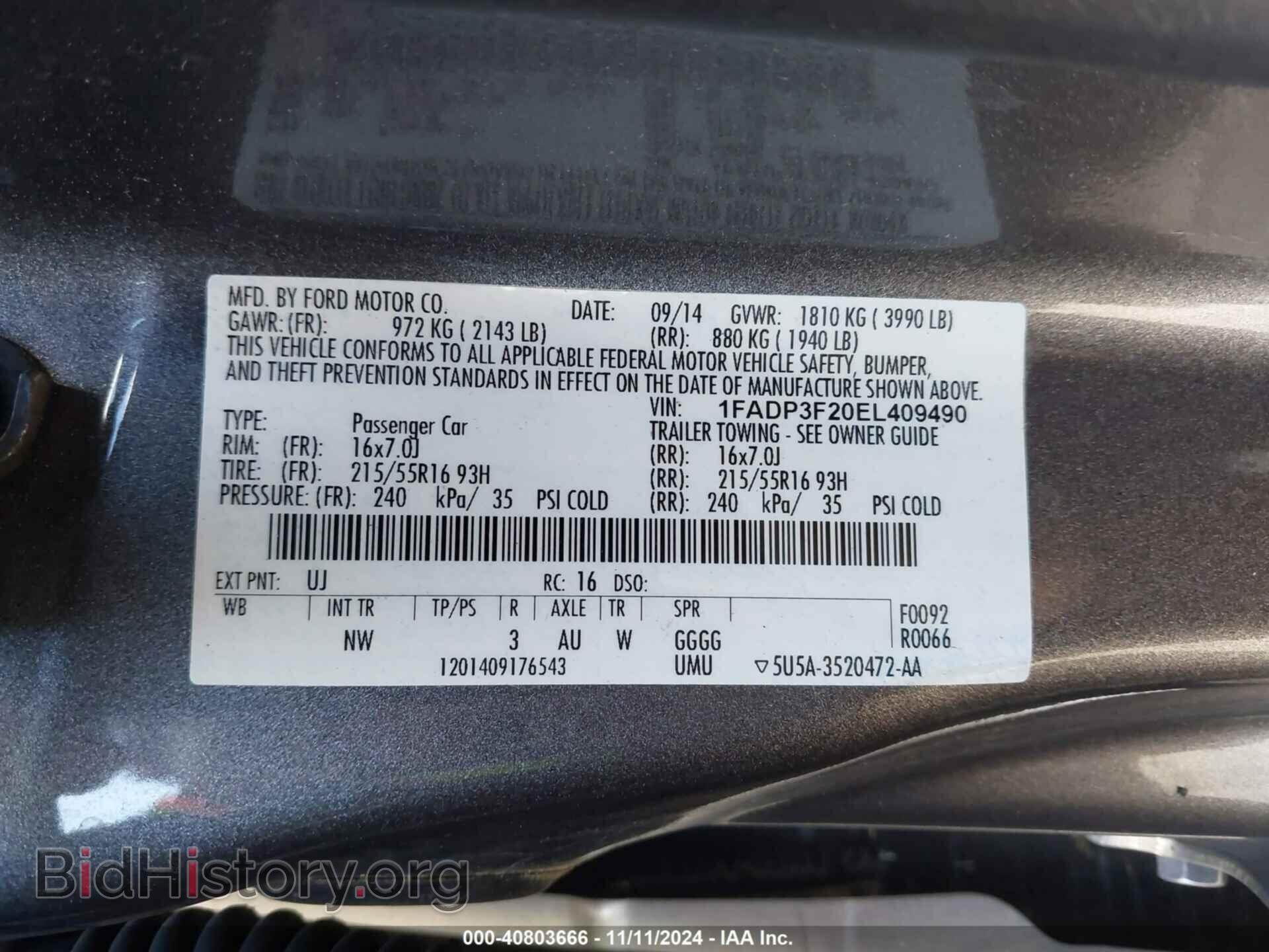 2014 FORD FOCUS - VIN: 1FADP3F20EL409490 - Фото 9