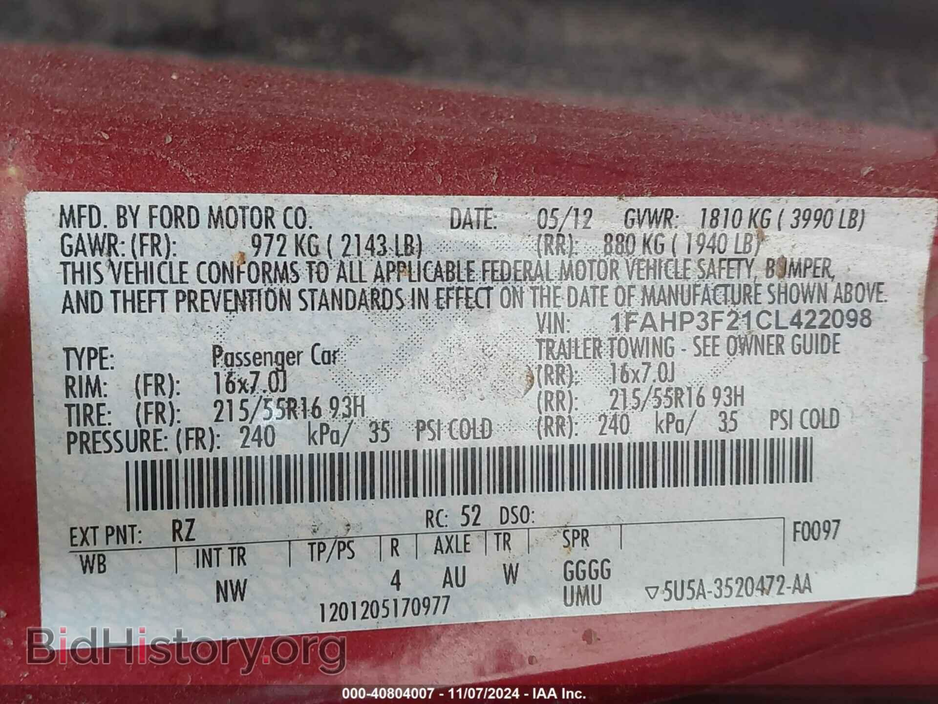 2012 FORD FOCUS - VIN: 1FAHP3F21CL422098 - Фото 9