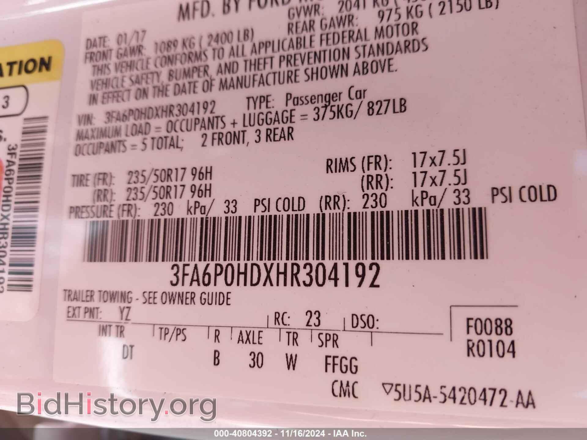 2017 FORD FUSION - VIN: 3FA6P0HDXHR304192 - Фото 9