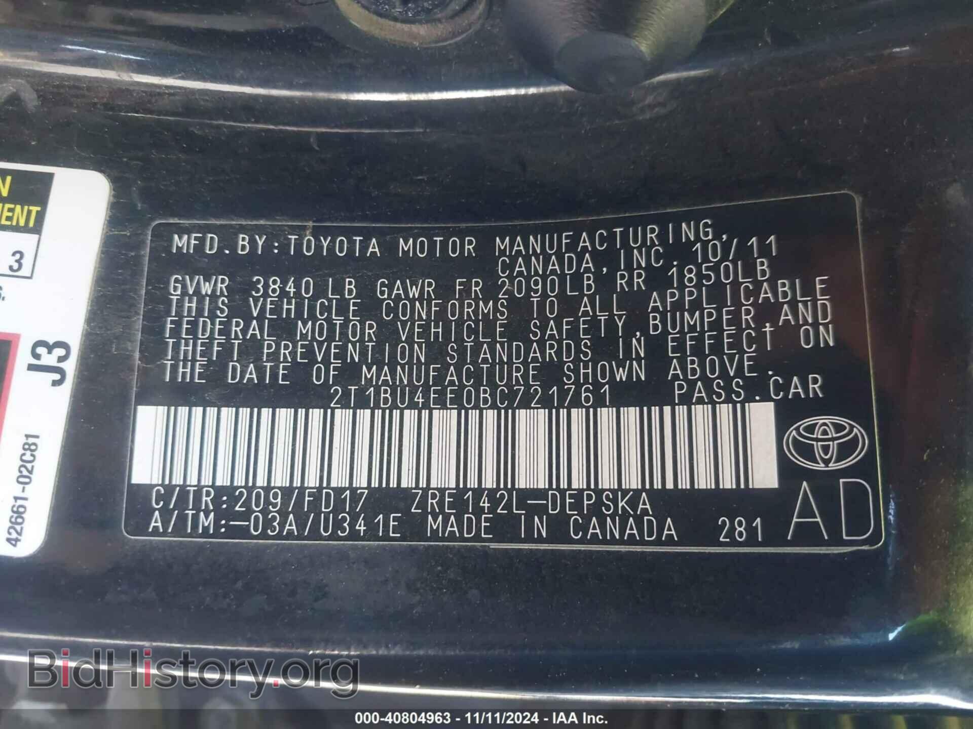 2011 TOYOTA COROLLA - VIN: 2T1BU4EE0BC721761 - Фото 9