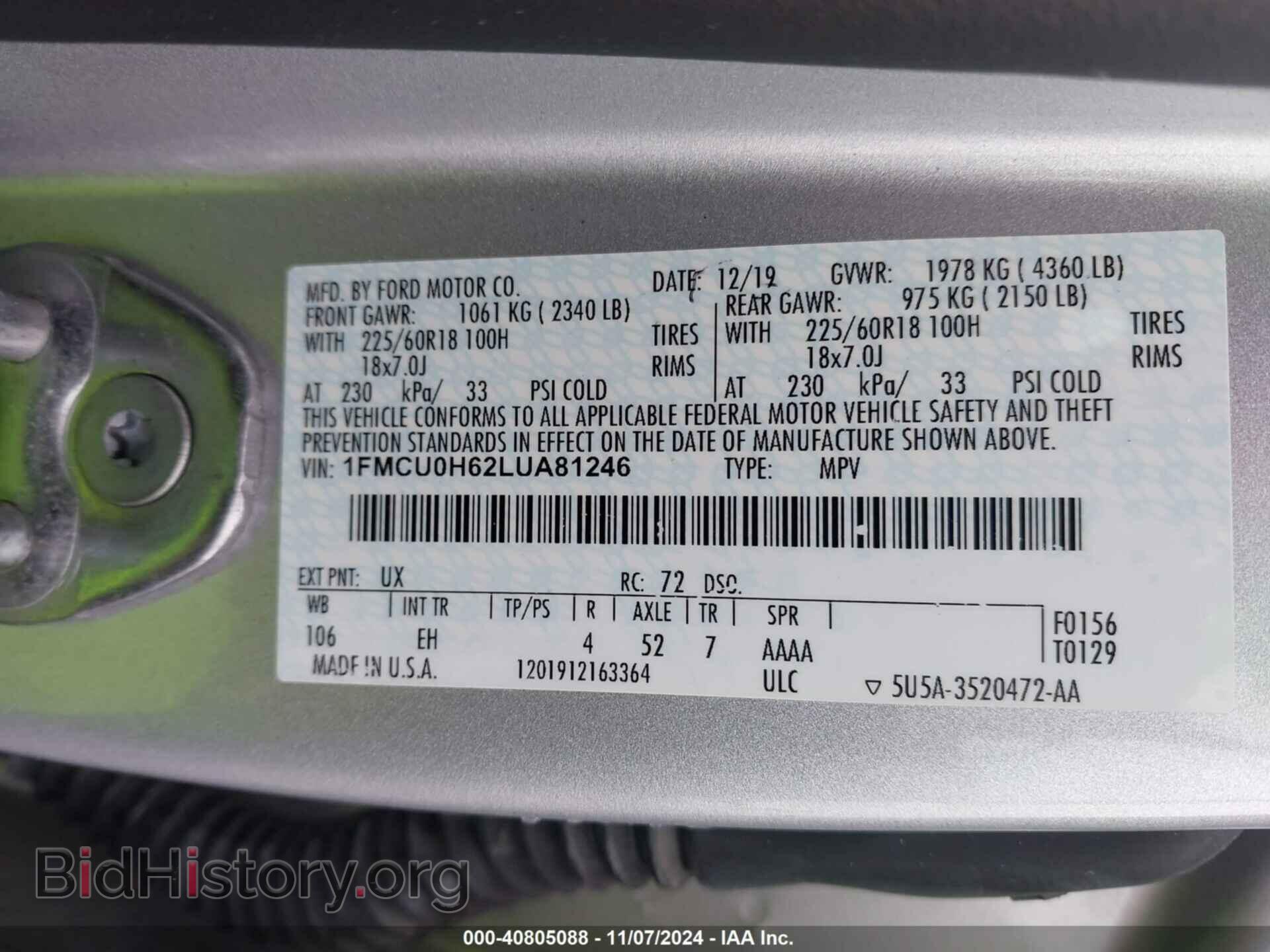2020 FORD ESCAPE - VIN: 1FMCU0H62LUA81246 - Photo 9