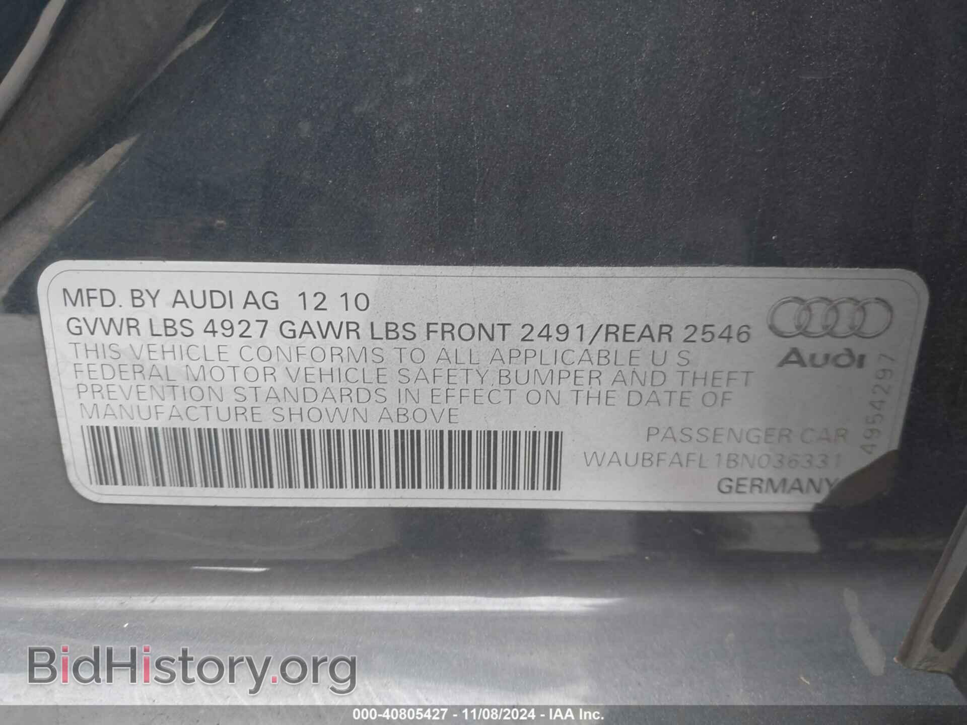 2011 AUDI A4 - VIN: WAUBFAFL1BN036331 - Фото 9