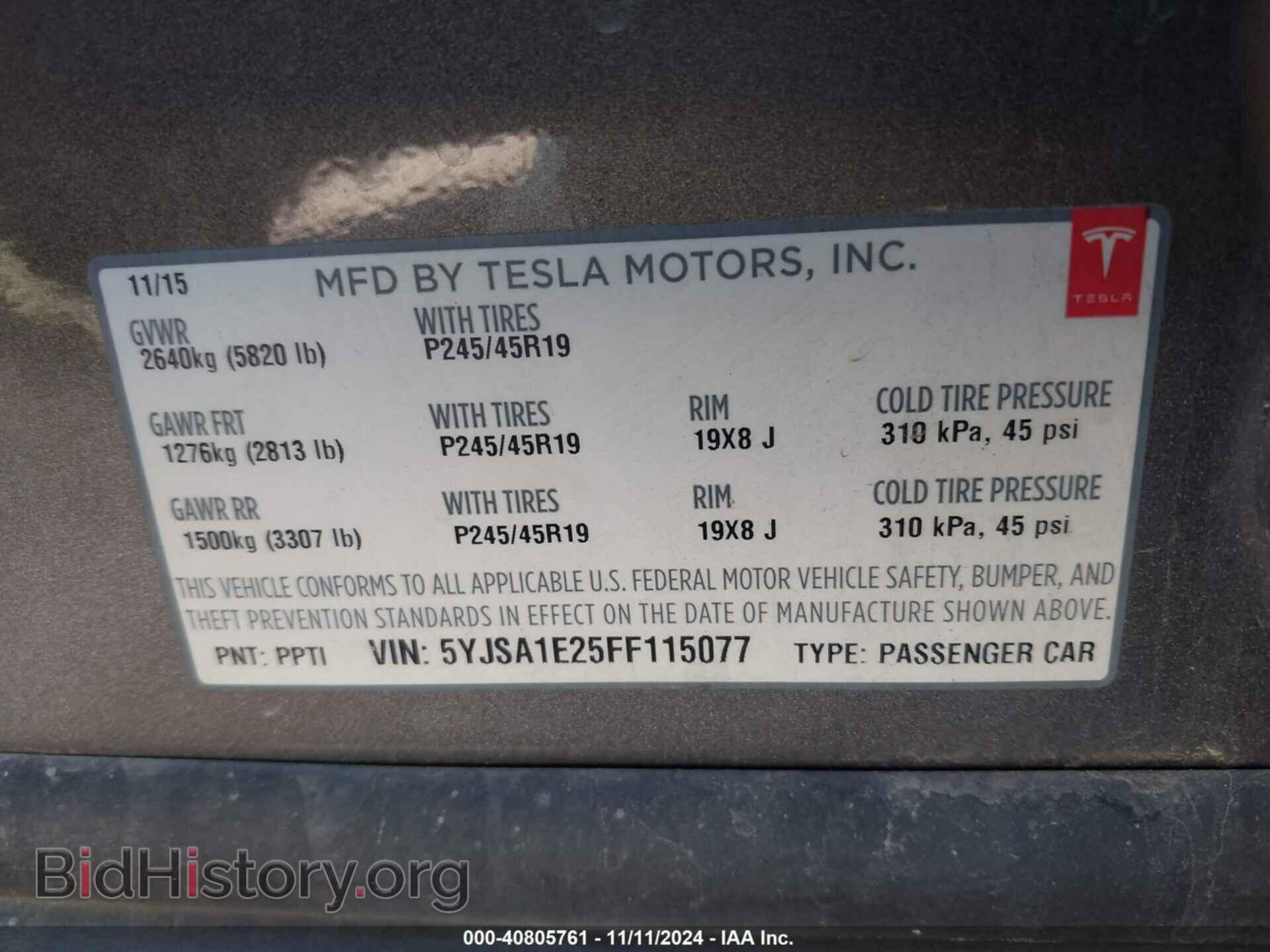2015 TESLA MODEL S - VIN: 5YJSA1E25FF115077 - Фото 9