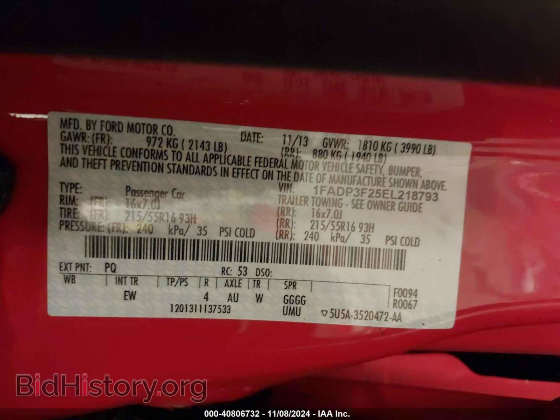 2014 FORD FOCUS - VIN: 1FADP3F25EL218793 - Фото 9
