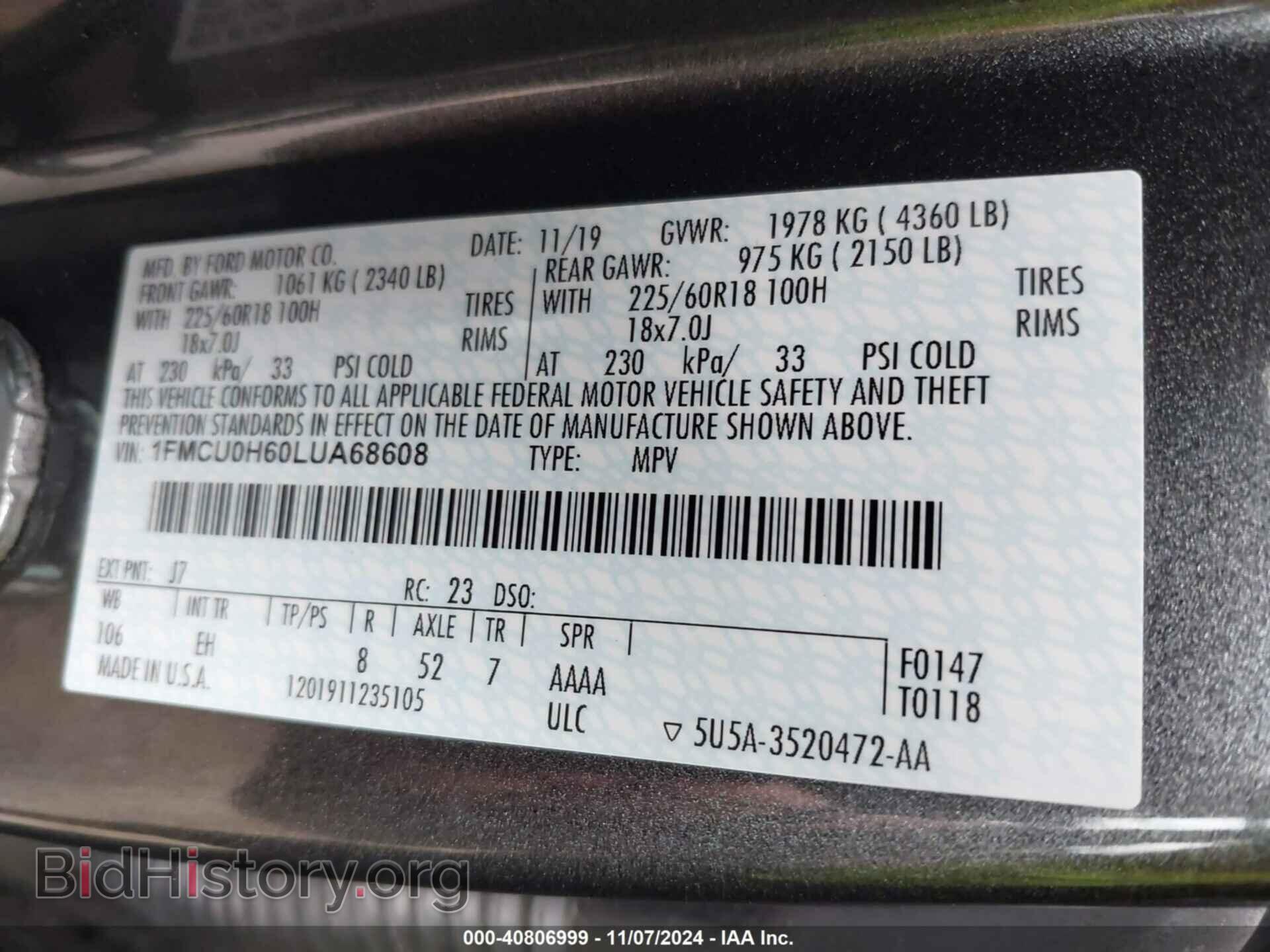 2020 FORD ESCAPE - VIN: 1FMCU0H60LUA68608 - Photo 9