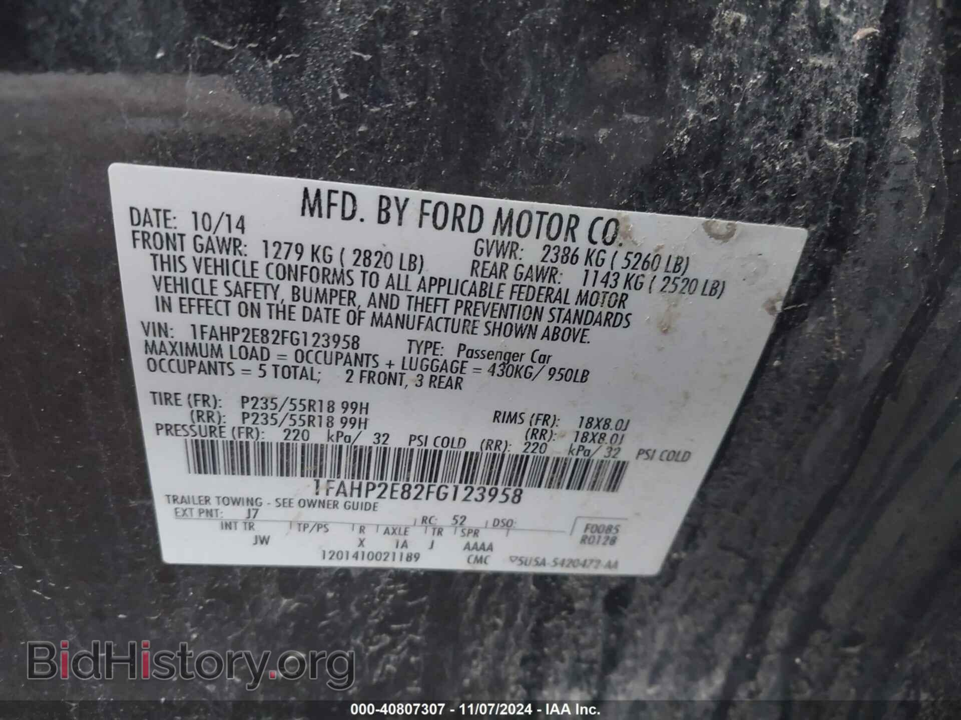 2015 FORD TAURUS - VIN: 1FAHP2E82FG123958 - Фото 9