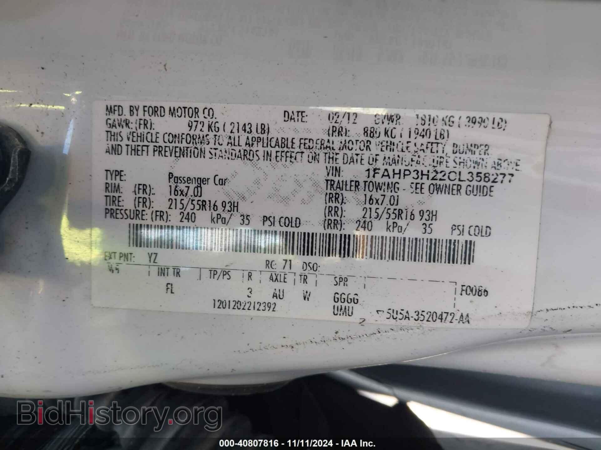 2012 FORD FOCUS - VIN: 1FAHP3H22CL358277 - Фото 9
