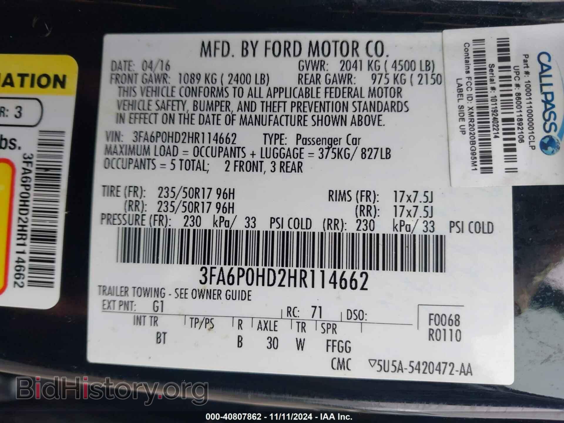 2017 FORD FUSION - VIN: 3FA6P0HD2HR114662 - Фото 9