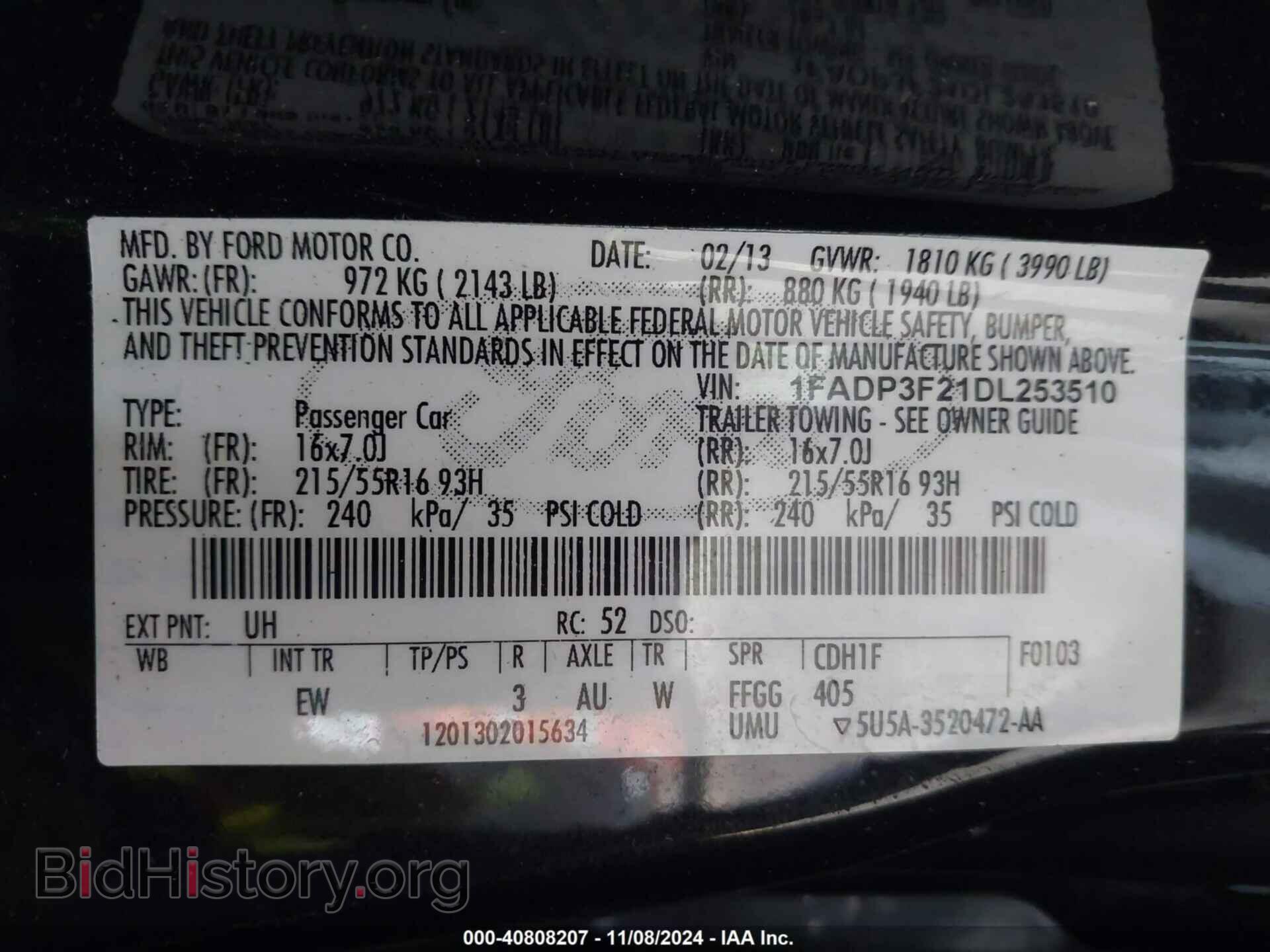 2013 FORD FOCUS - VIN: 1FADP3F21DL253510 - Фото 9