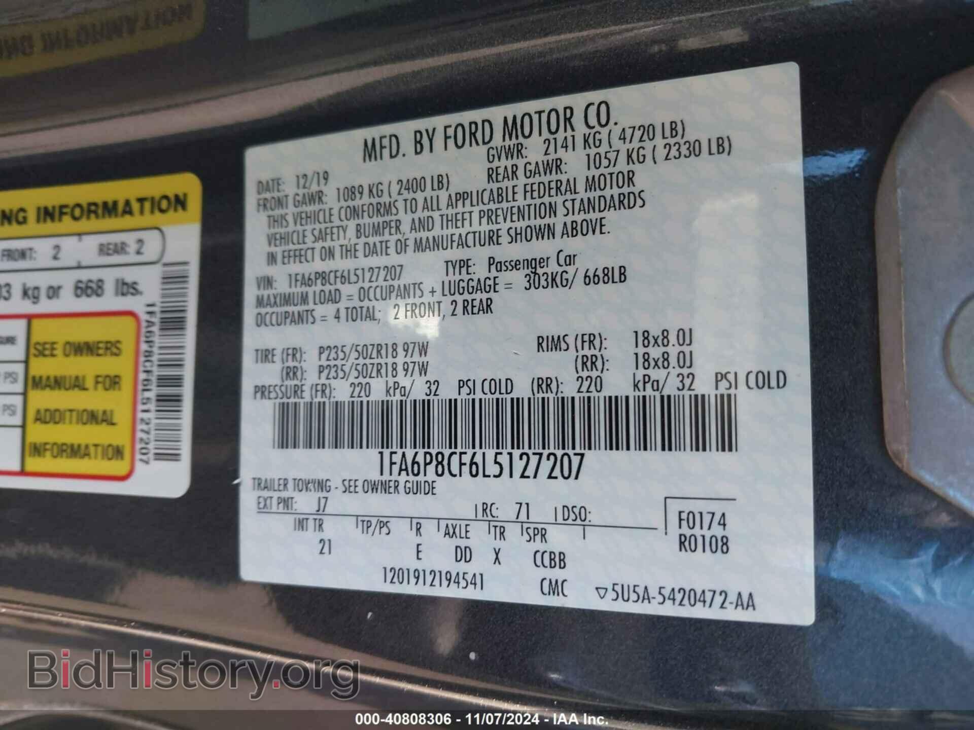 2020 FORD MUSTANG - VIN: 1FA6P8CF6L5127207 - Фото 9