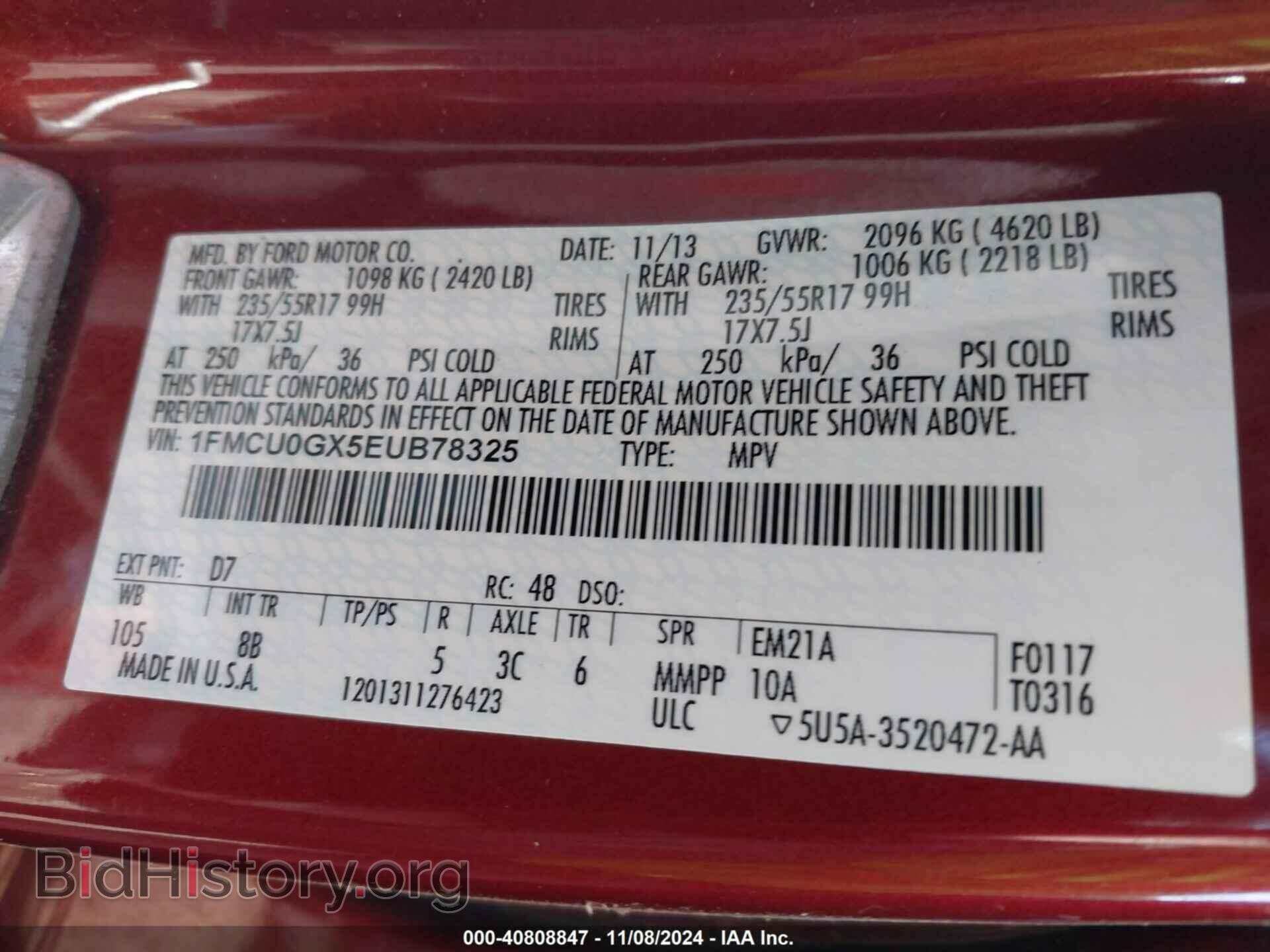 2014 FORD ESCAPE - VIN: 1FMCU0GX5EUB78325 - Фото 9