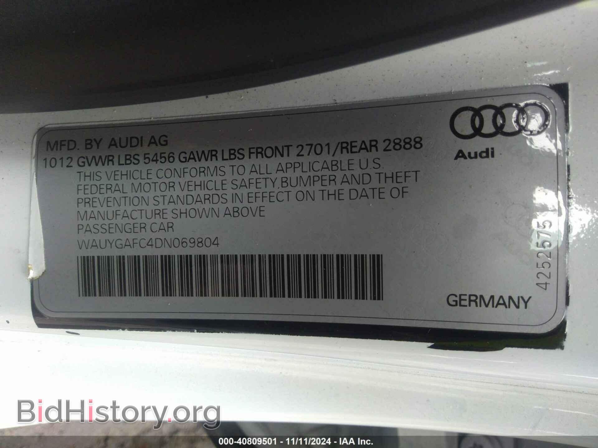 2013 AUDI A7 - VIN: WAUYGAFC4DN069804 - Фото 9