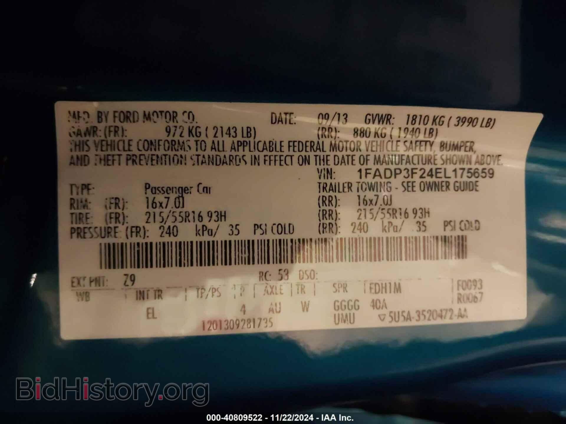 2014 FORD FOCUS - VIN: 1FADP3F24EL175659 - Фото 9