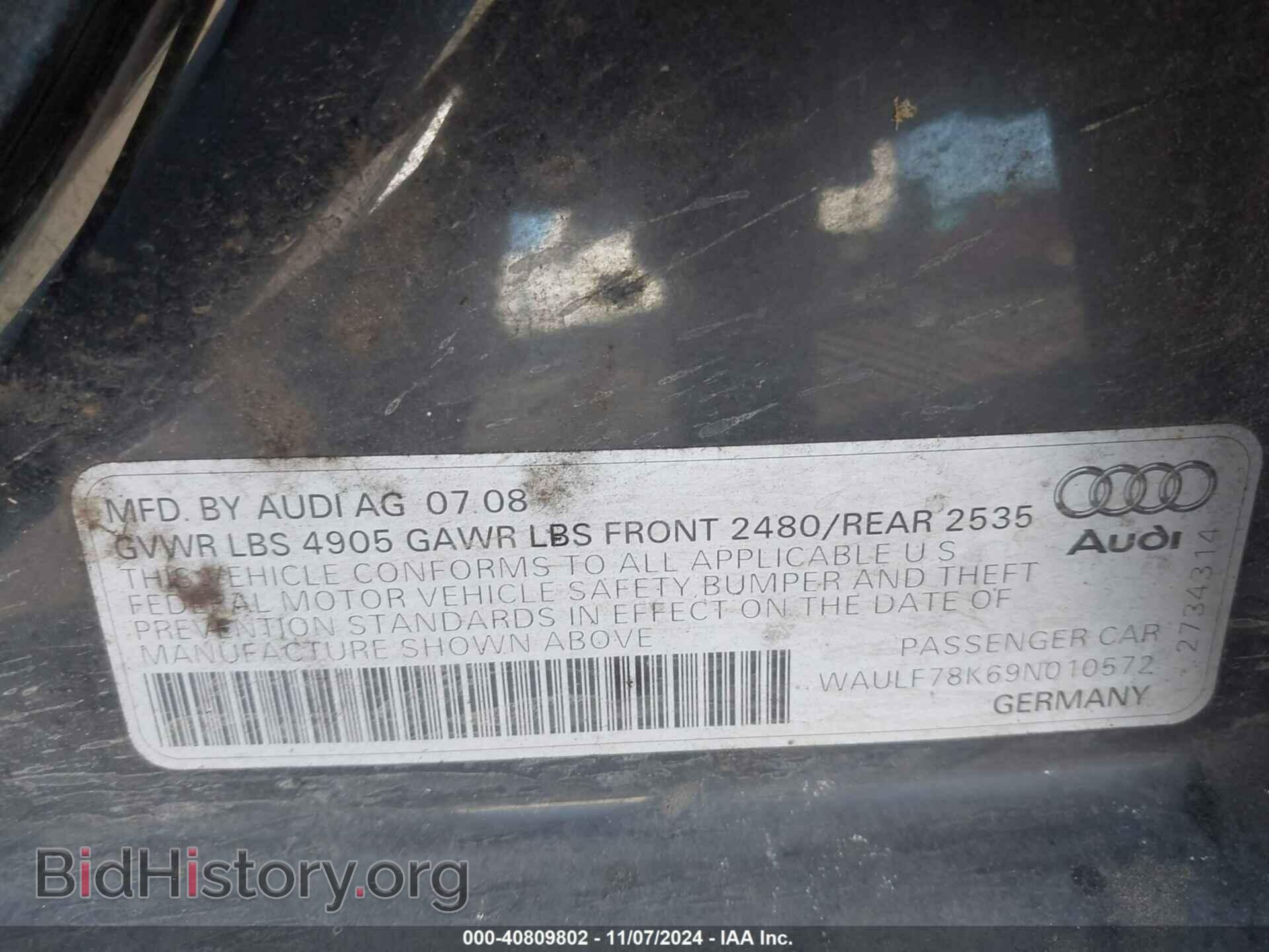 2009 AUDI A4 - VIN: WAULF78K69N010572 - Фото 9