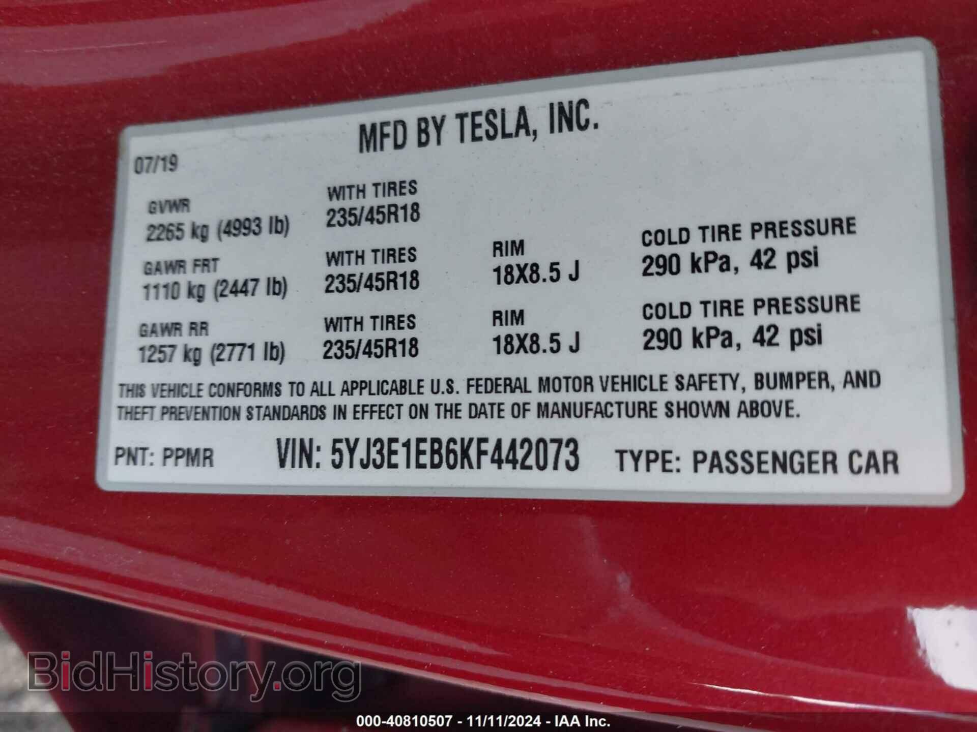 2019 TESLA MODEL 3 - VIN: 5YJ3E1EB6KF442073 - Photo 9