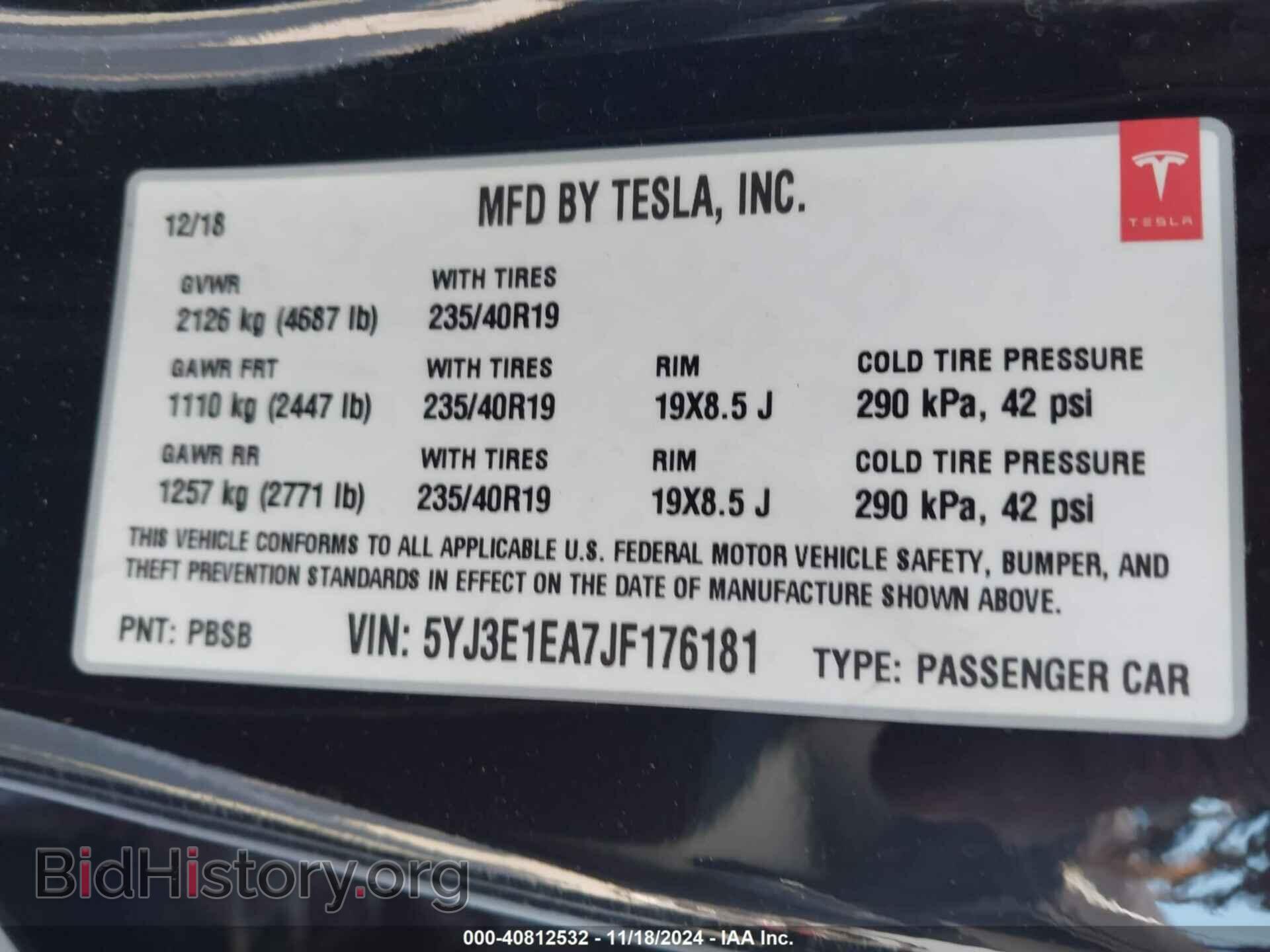 2018 TESLA MODEL 3 - VIN: 5YJ3E1EA7JF176181 - Фото 9