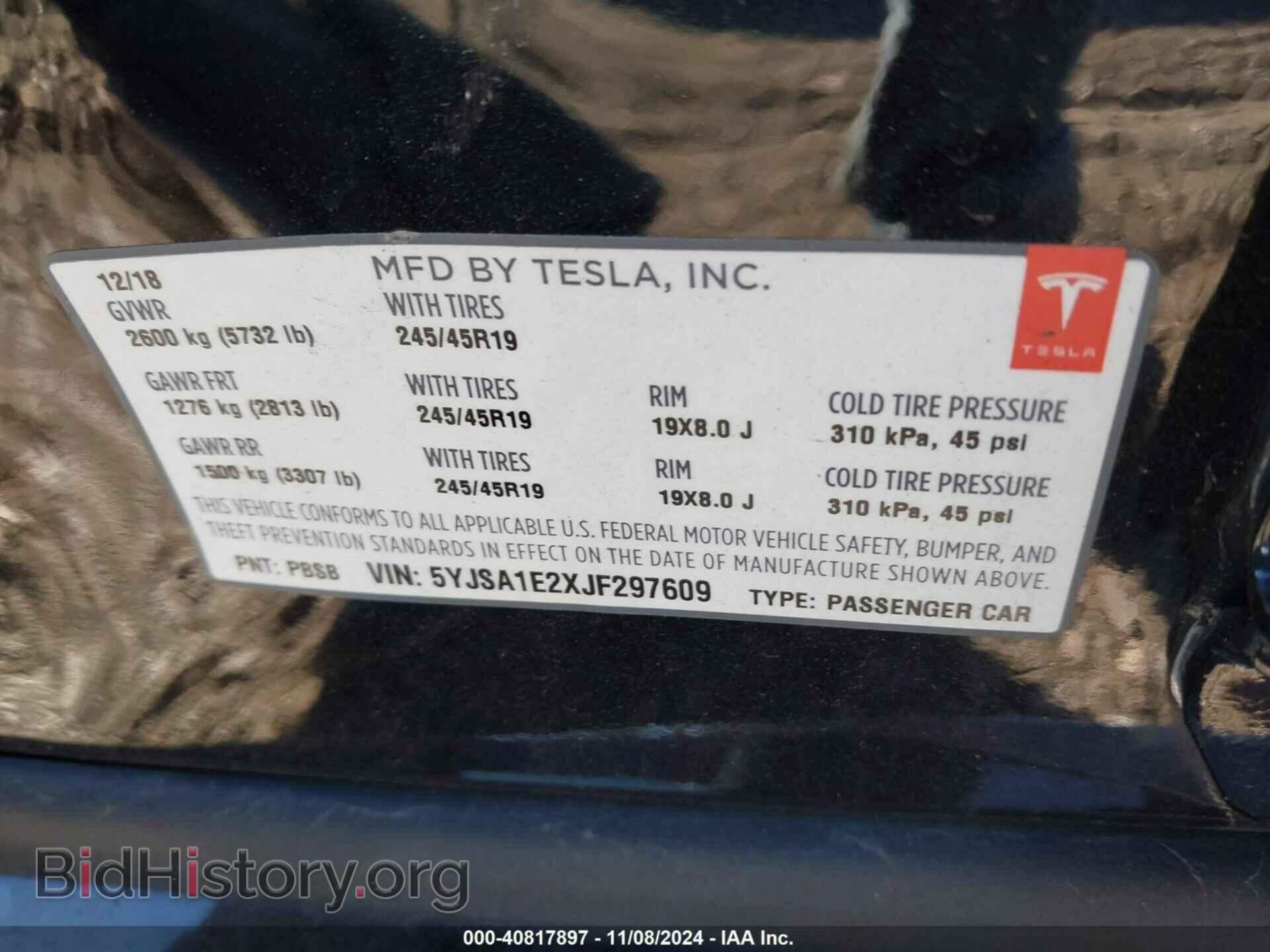 2018 TESLA MODEL S - VIN: 5YJSA1E2XJF297609 - Photo 9