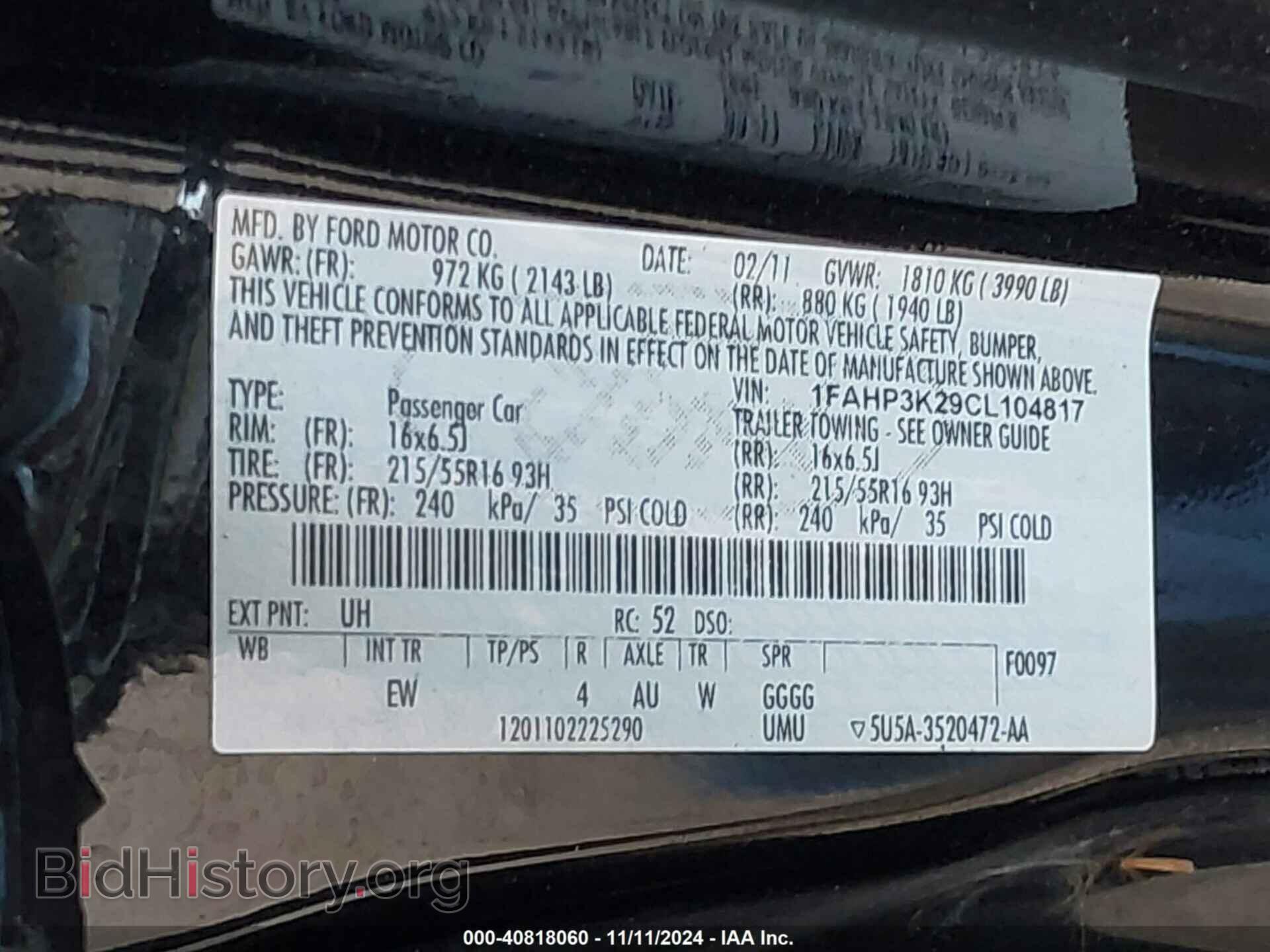2012 FORD FOCUS - VIN: 1FAHP3K29CL104817 - Фото 9
