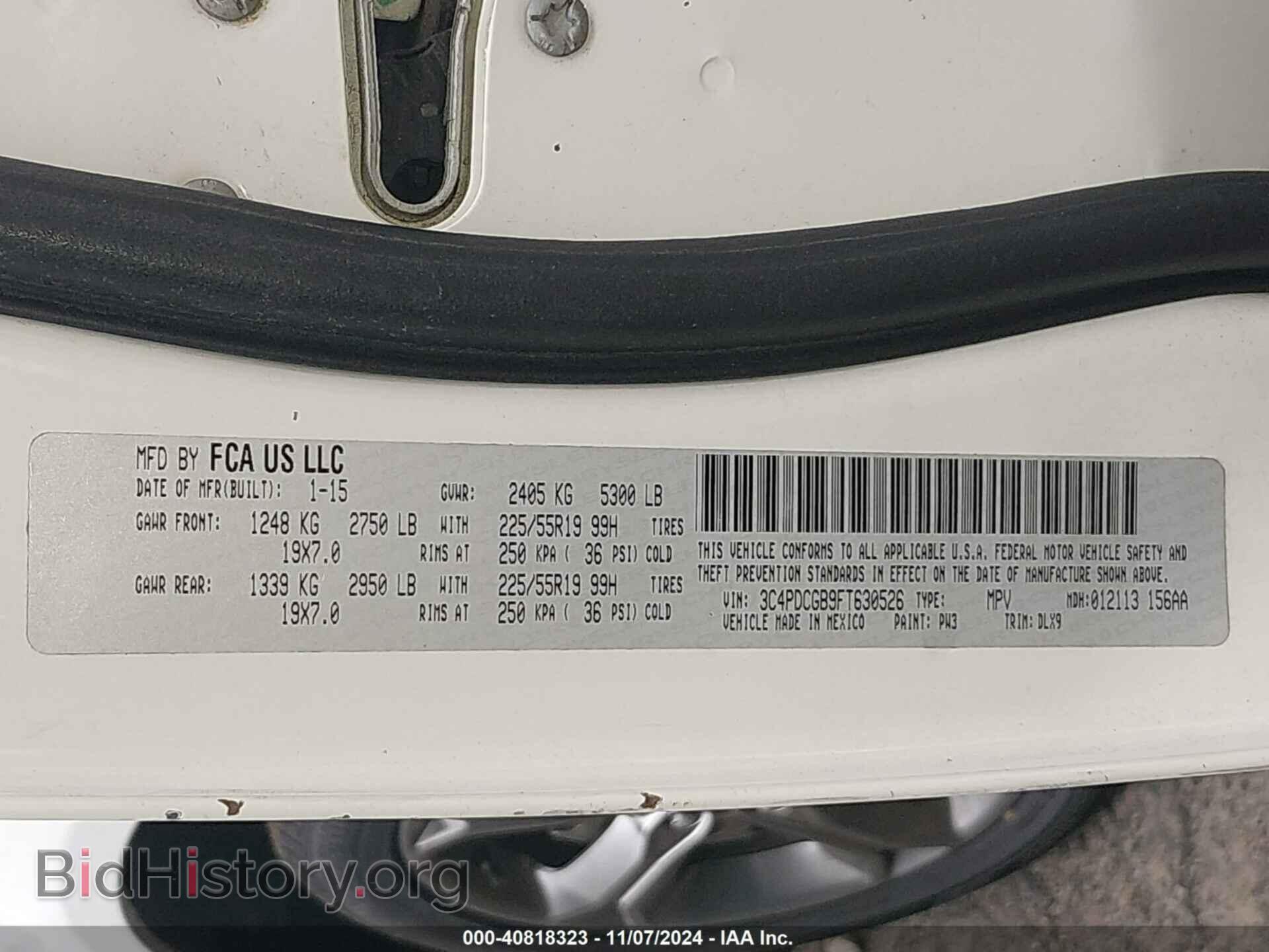 2015 DODGE JOURNEY - VIN: 3C4PDCGB9FT630526 - Фото 9