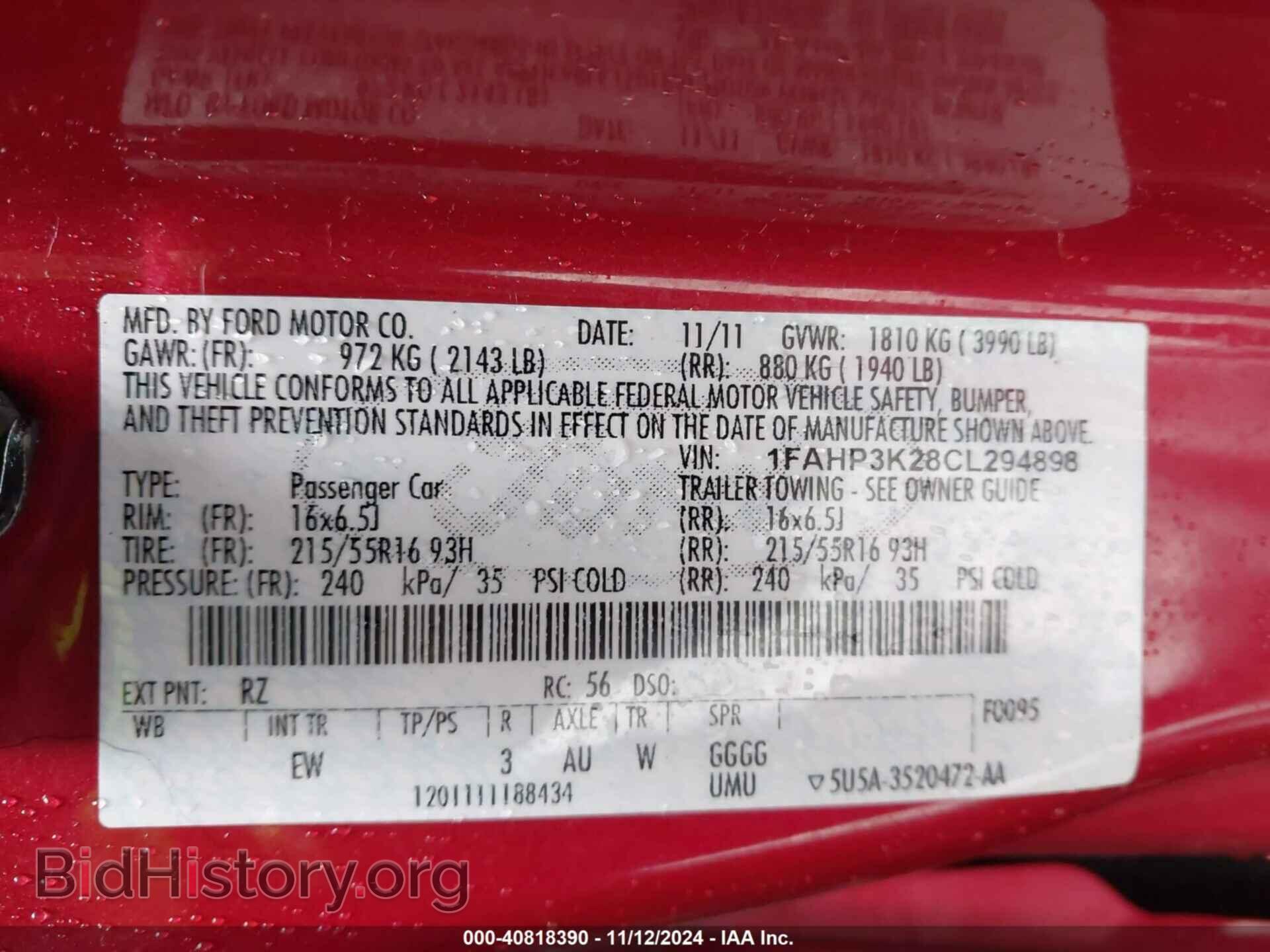 2012 FORD FOCUS - VIN: 1FAHP3K28CL294898 - Фото 9