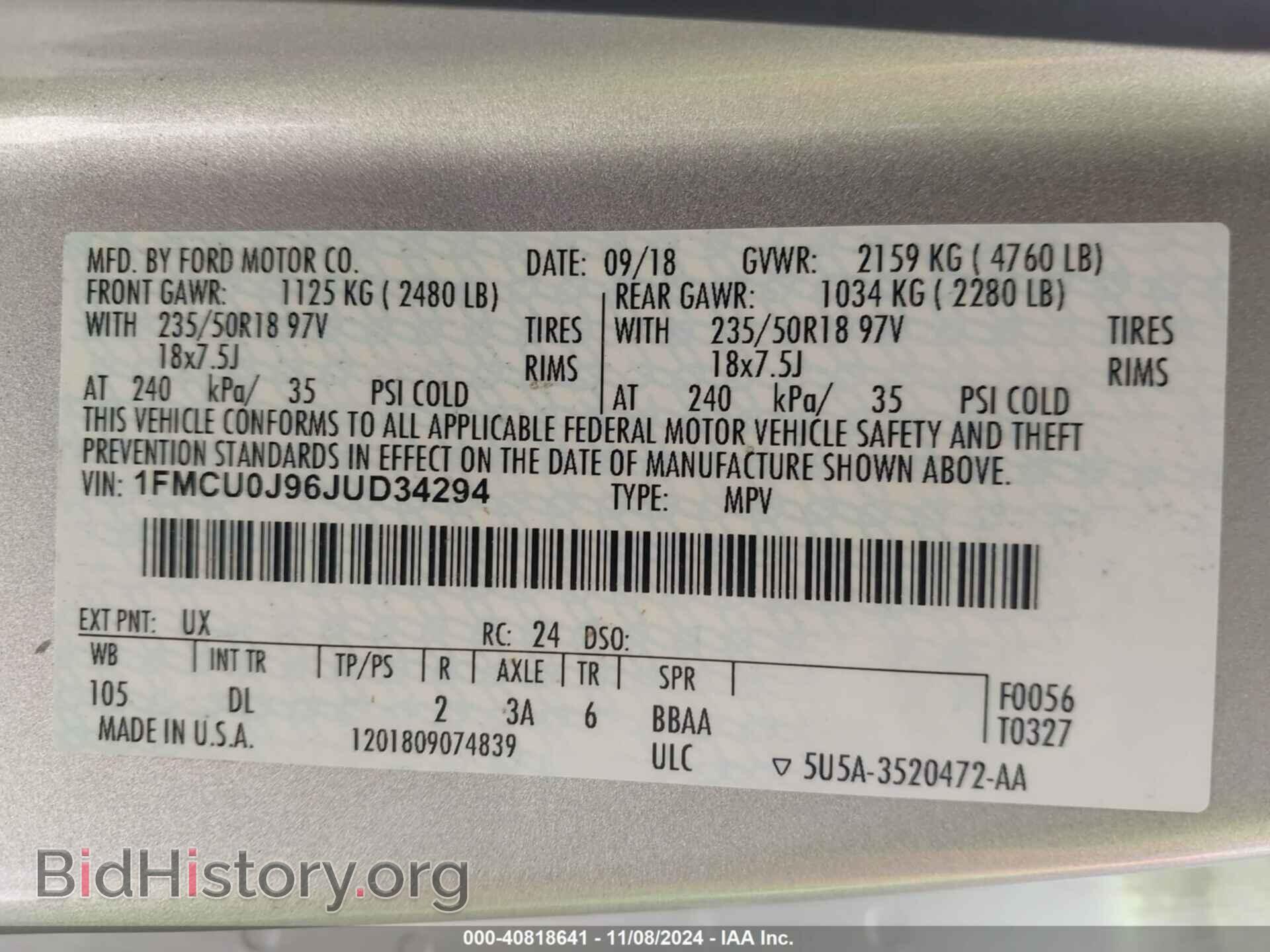 2018 FORD ESCAPE - VIN: 1FMCU0J96JUD34294 - Photo 9