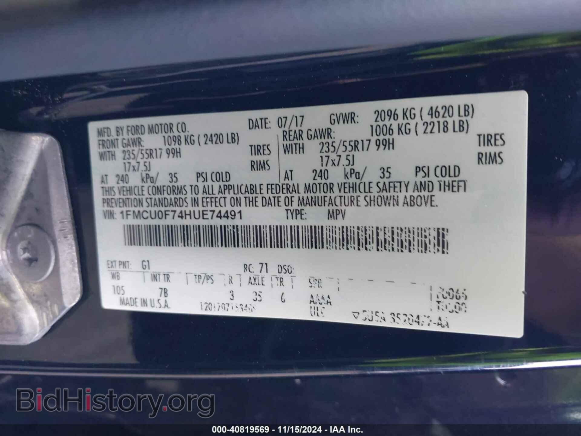 2017 FORD ESCAPE - VIN: 1FMCU0F74HUE74491 - Photo 9
