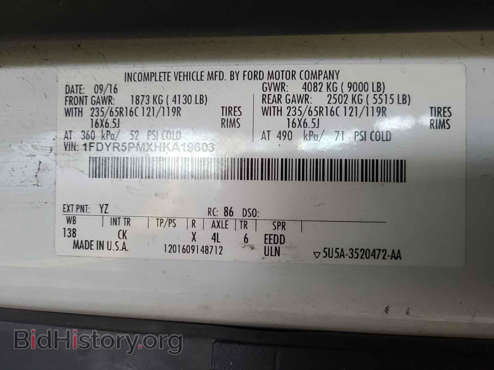 Photo 1FDYR5PMXHKA19603 - FORD TRANSIT 2017