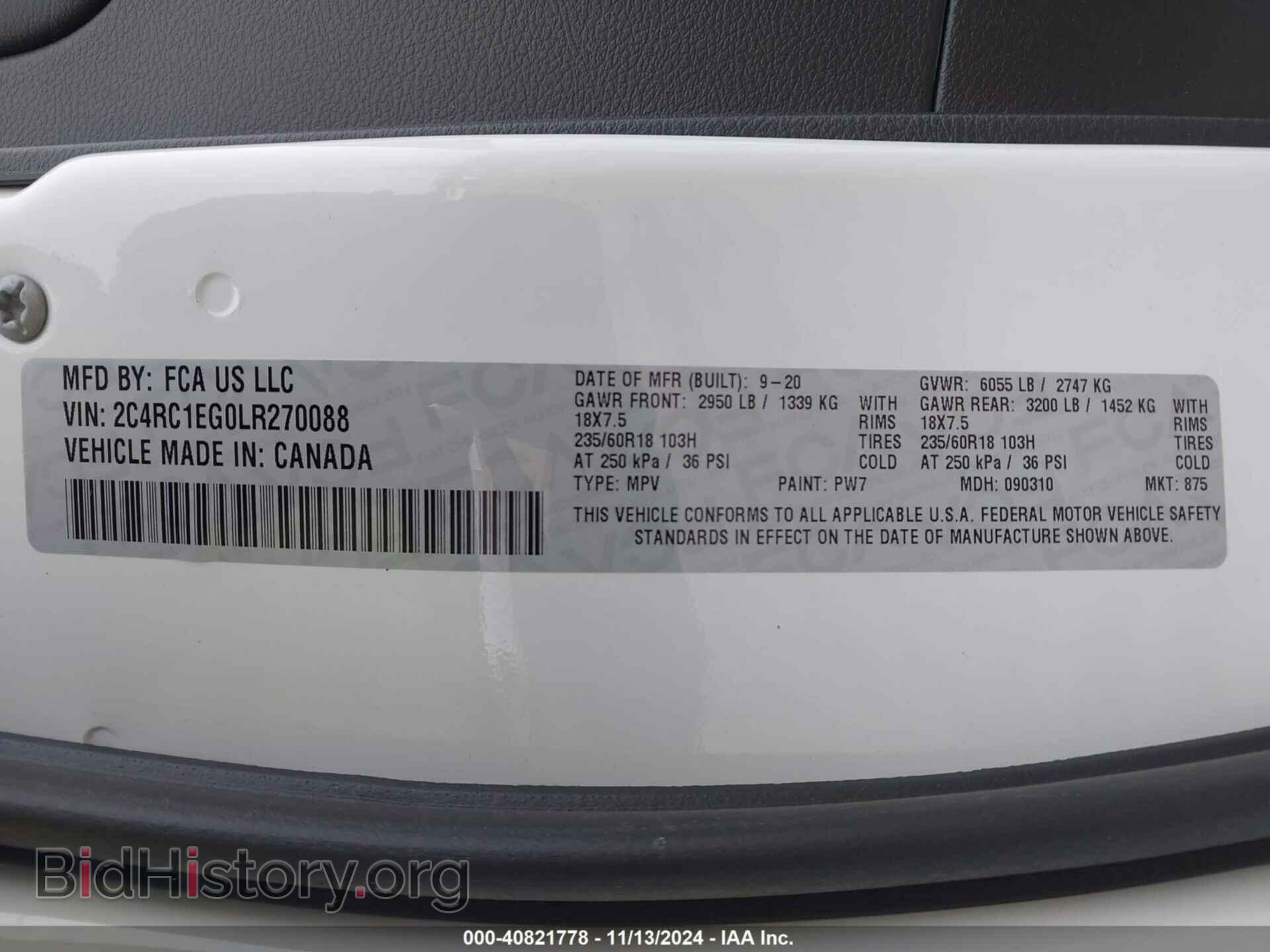 2020 CHRYSLER PACIFICA - VIN: 2C4RC1EG0LR270088 - Фото 9